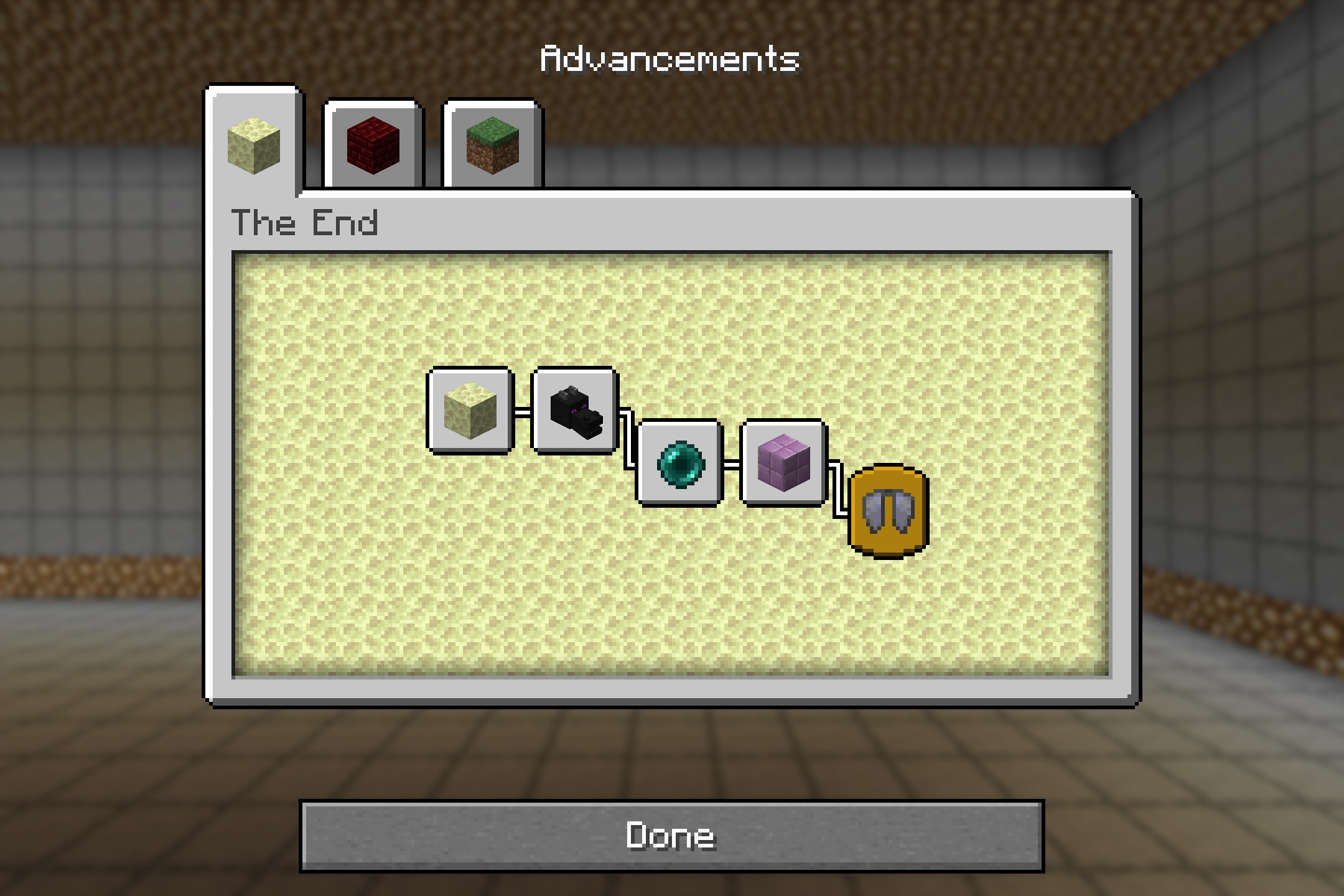 The End advancements screen showing a bright sky background instead of gray