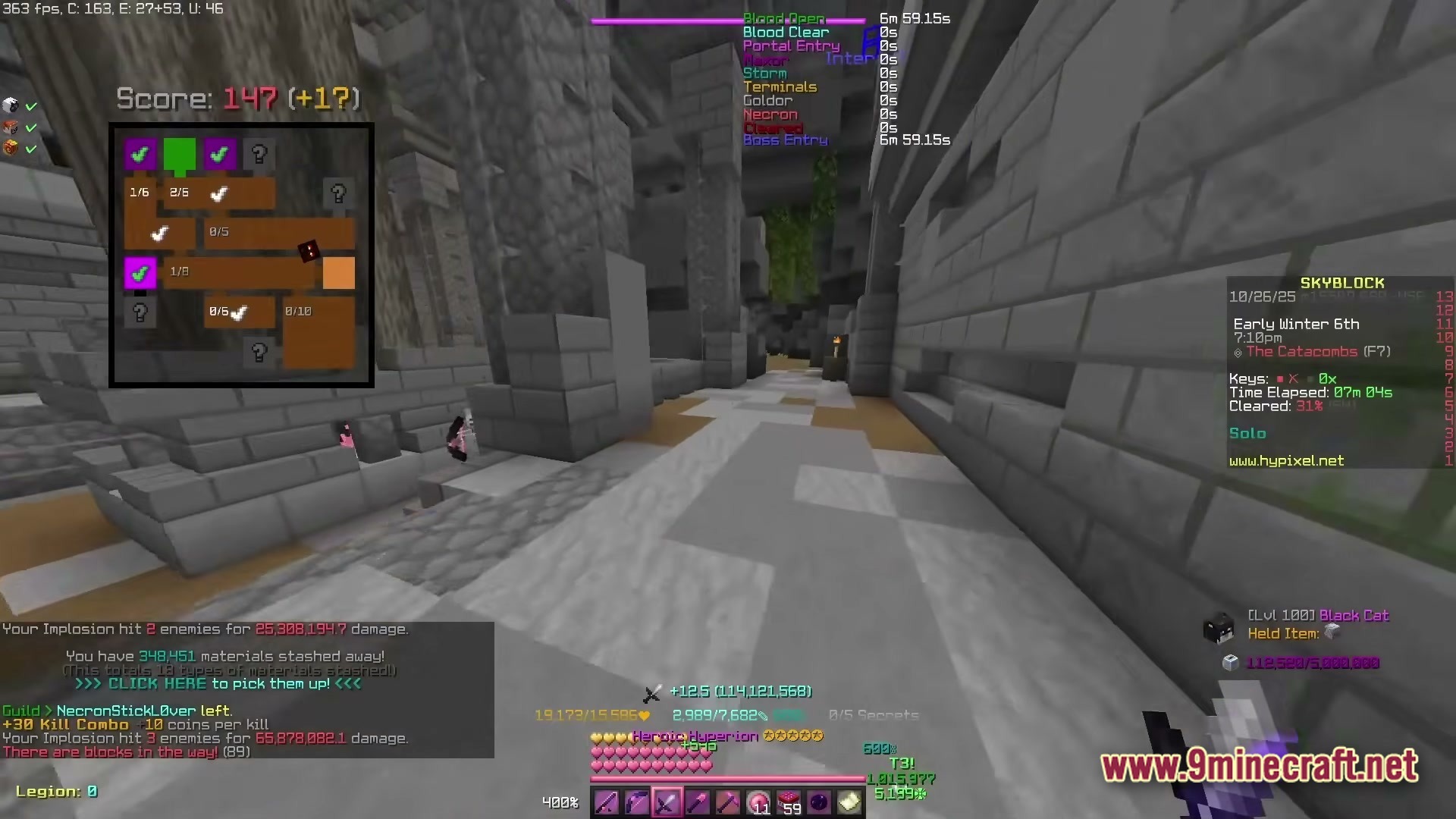 Skyblocker Hypixel Skyblock Modpack Screenshot 5 A player explores the Catacombs Floor Seven dungeon with a custom map and combat interface