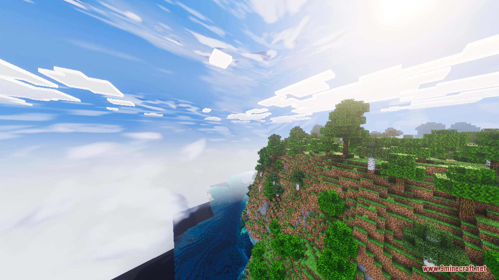 Skyfall Visuals Shader Screenshot 5 Skyfall Visuals features a lush green cliffside overlooking deep blue ocean water