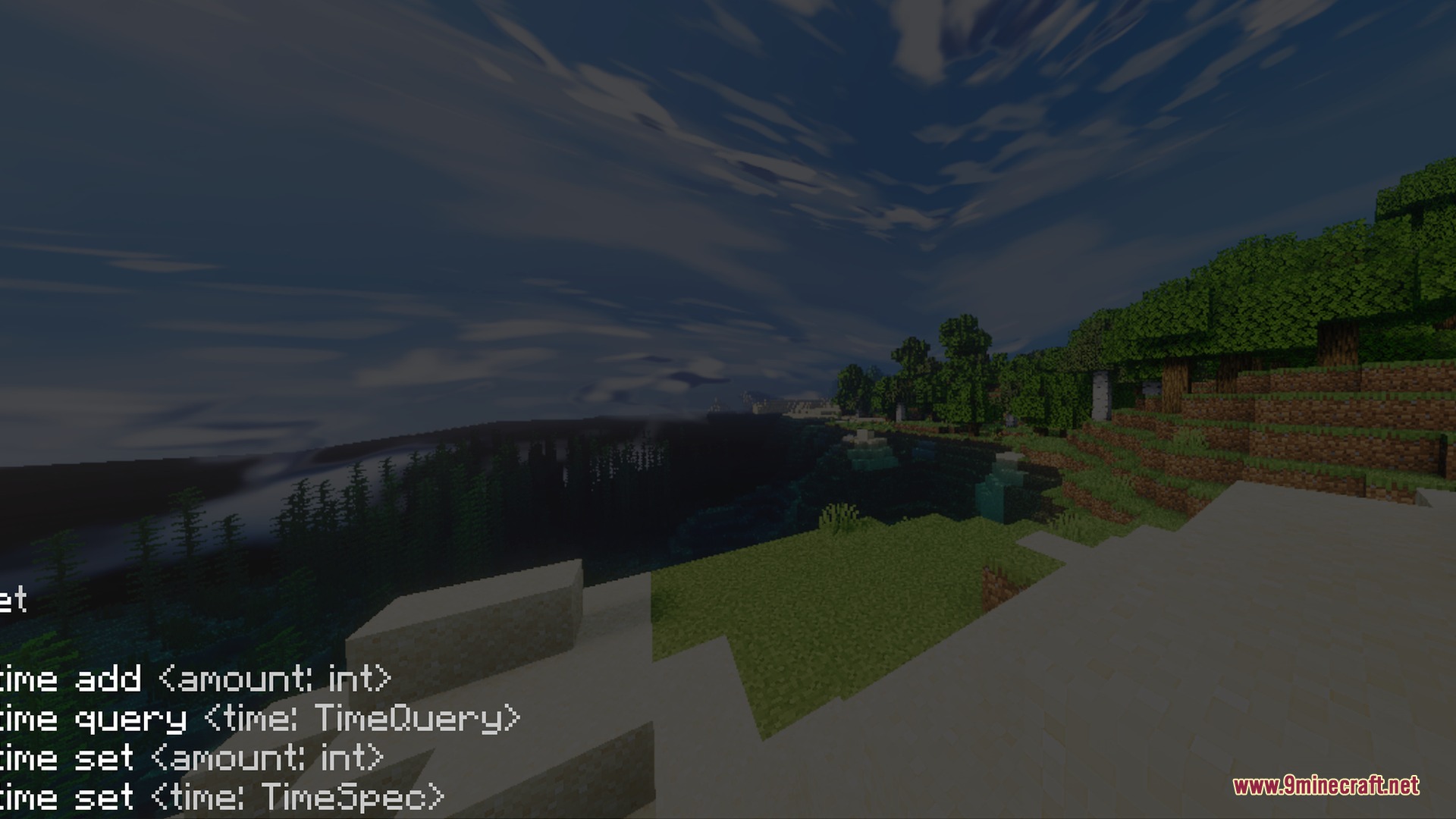 Skyfall Visuals Shader Screenshot 9 Skyfall Visuals shader showing lush green fields and dark skies in Minecraft