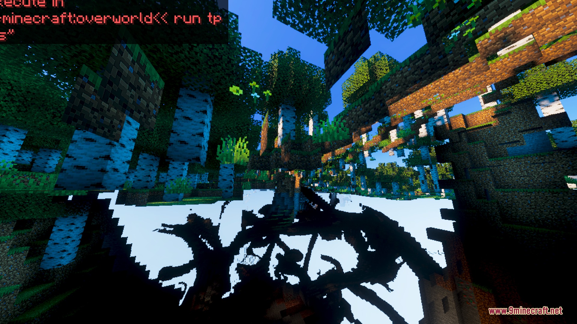 Skylix Visuals Shader Screenshot 6 Sunlight filters through the leaves of a dense birch forest in Minecraft