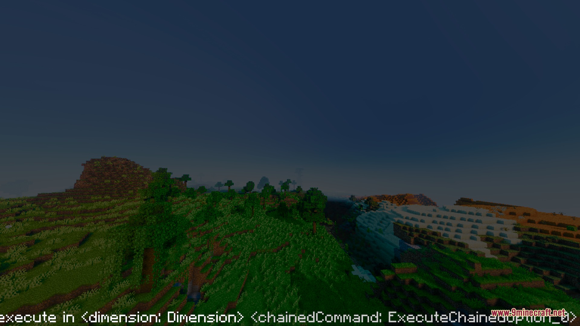 Skylix Visuals Shader Screenshot 8 Lush green hills and forests under a soft atmospheric haze at dusk