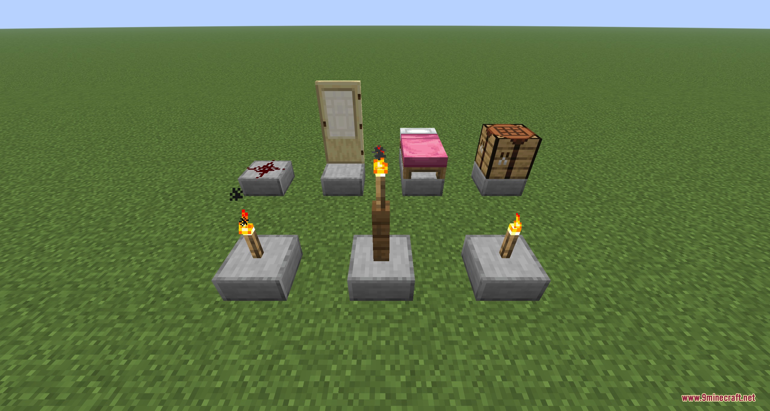 Slabbed Mod Screenshot 4 Various Minecraft items and furniture placed flush on top of stone slabs