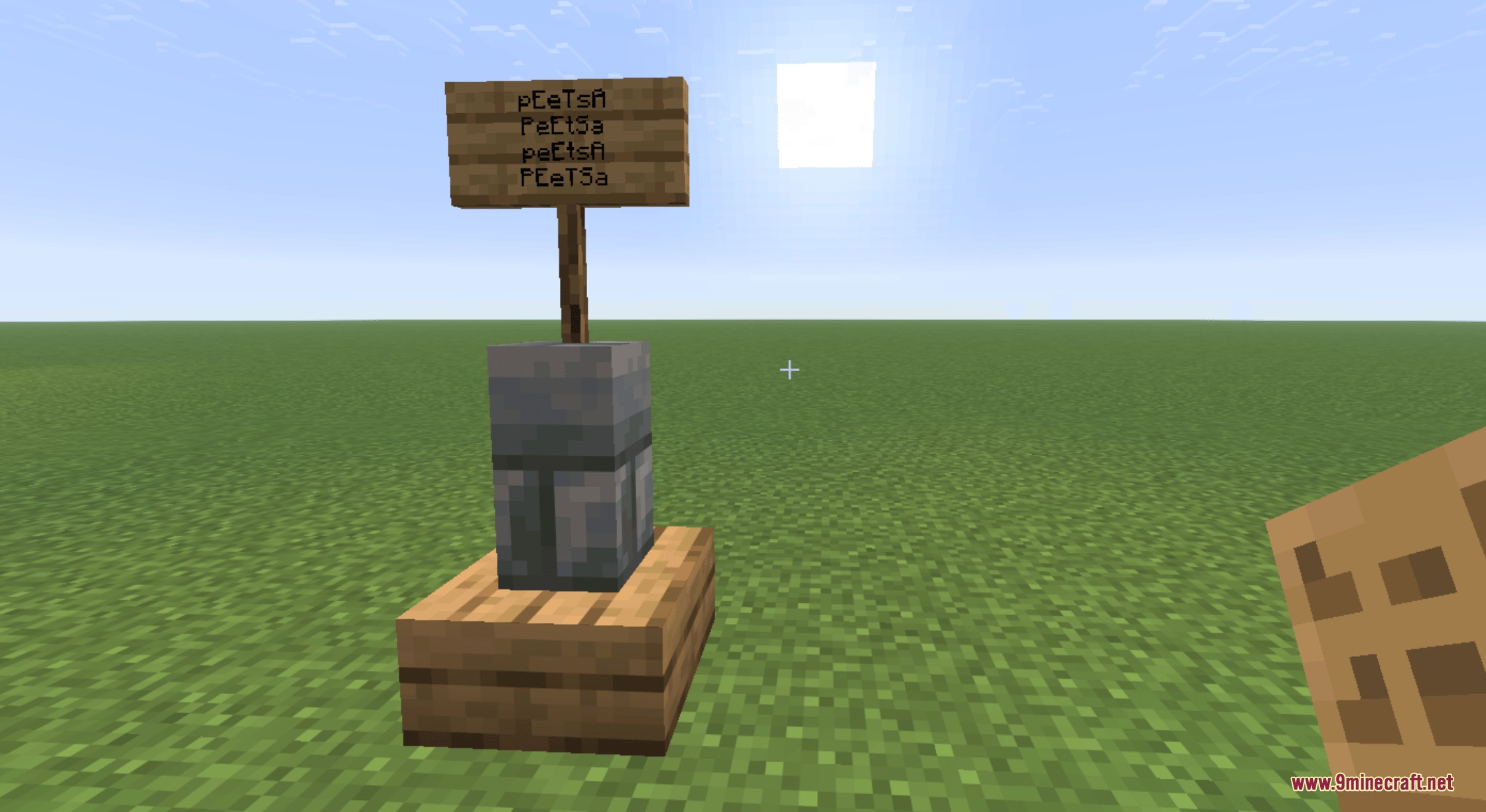Slabbed Mod Screenshot 5 A wooden sign and fence post sitting perfectly on a wooden slab
