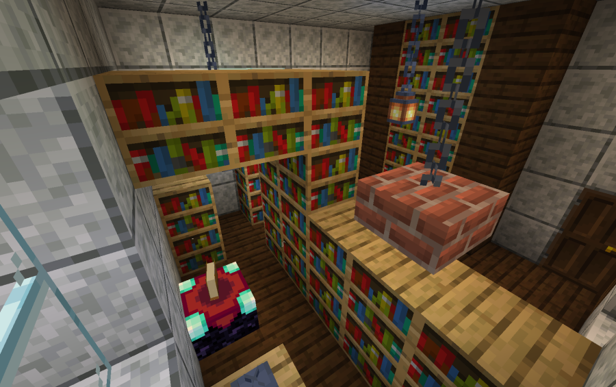 Small Library Tower Schematic Screenshots 2 Interior view of the library tower featuring bookshelves and an enchantment table