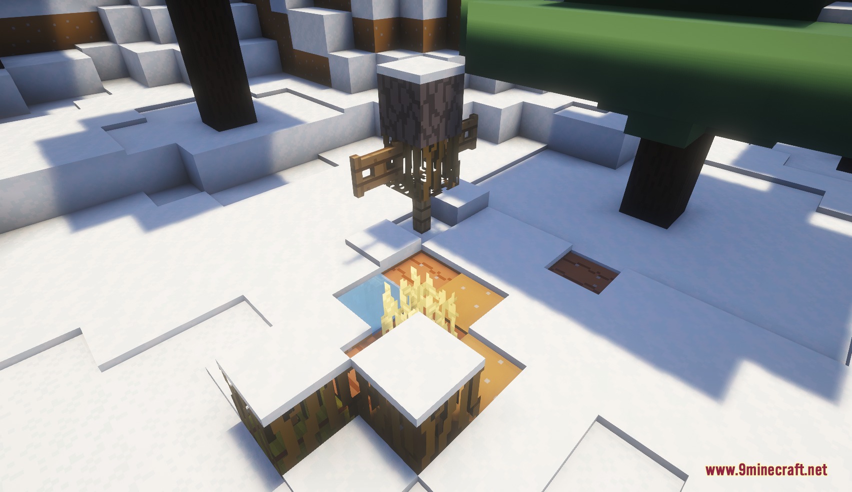 Small Structures Mod Screenshot 7 A small farm with a wooden scarecrow and crops in a snowy biome