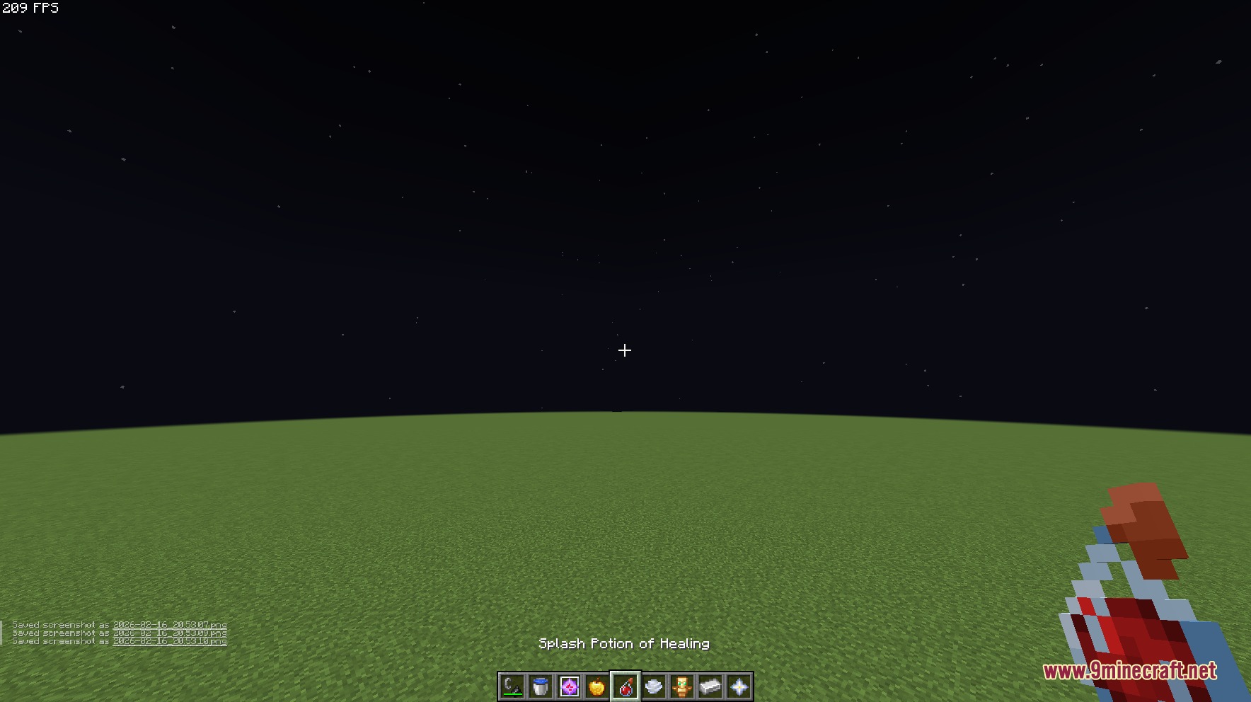 Small Utills Resource Pack Screenshot 7 Player holding a small Splash Potion of Healing in a flat world