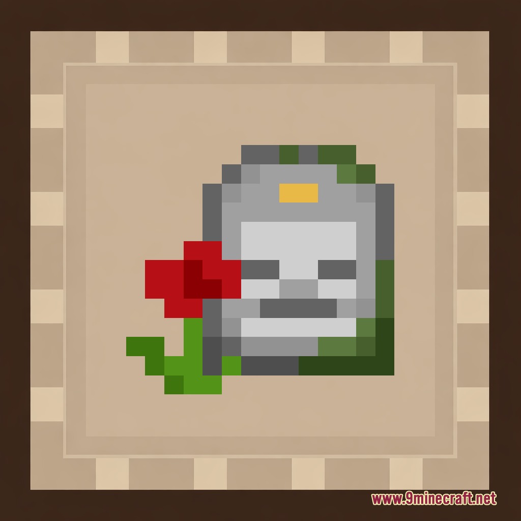 Smart Back Packs Mod Screenshot 4 A pixelated tombstone with a red flower representing the soulbound feature