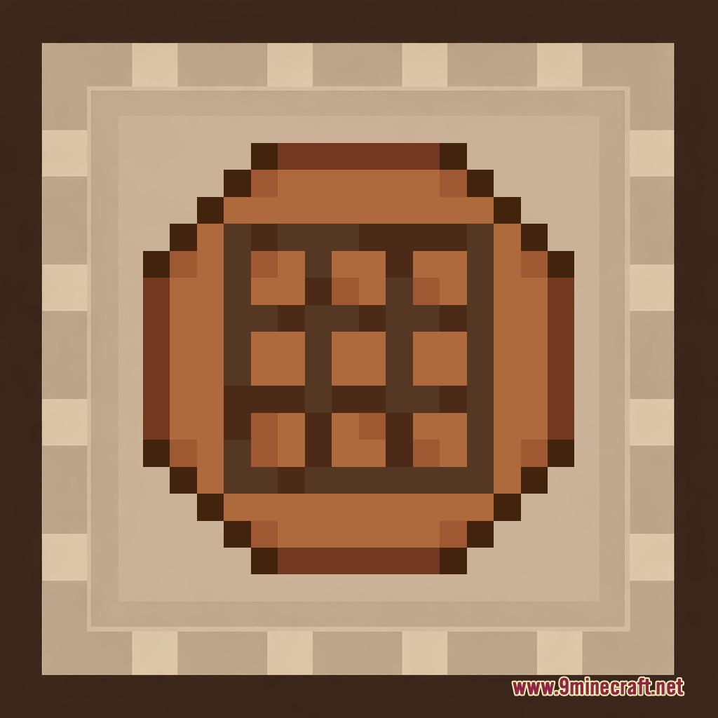 Smart Back Packs Mod Screenshot 5 A pixelated brown circular item with a dark grid pattern in the center