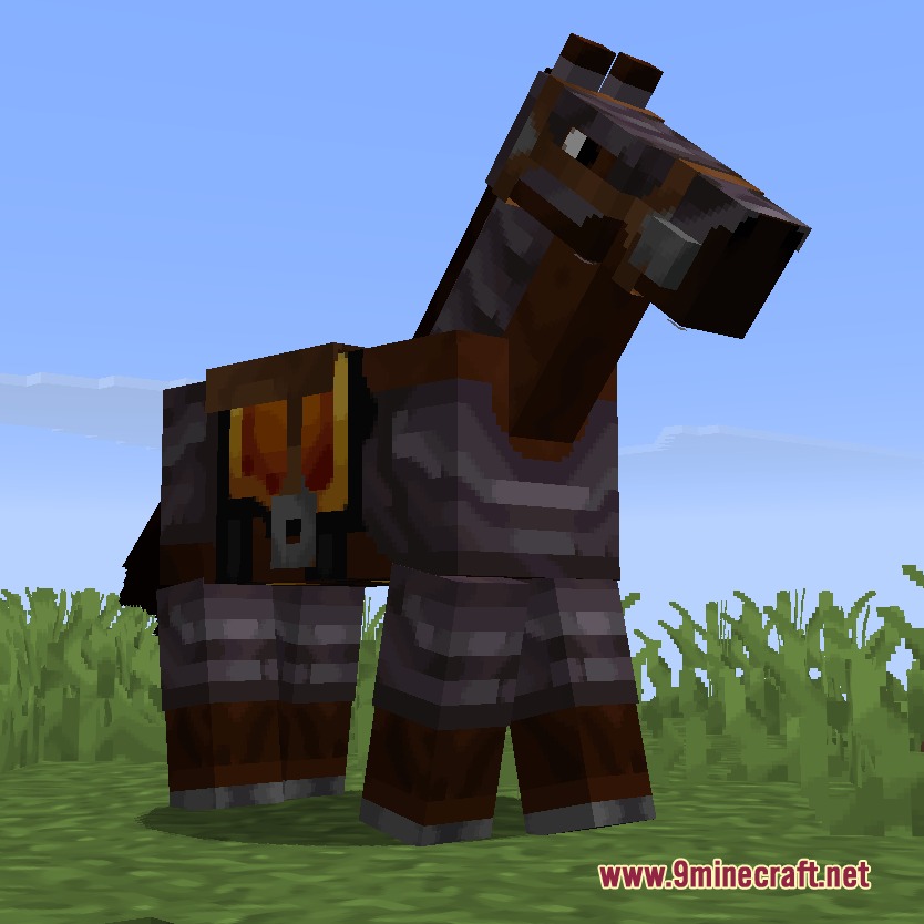 SnapshotXBR Resource Pack Screenshot 4 A brown horse wearing detailed armor standing on a grassy field