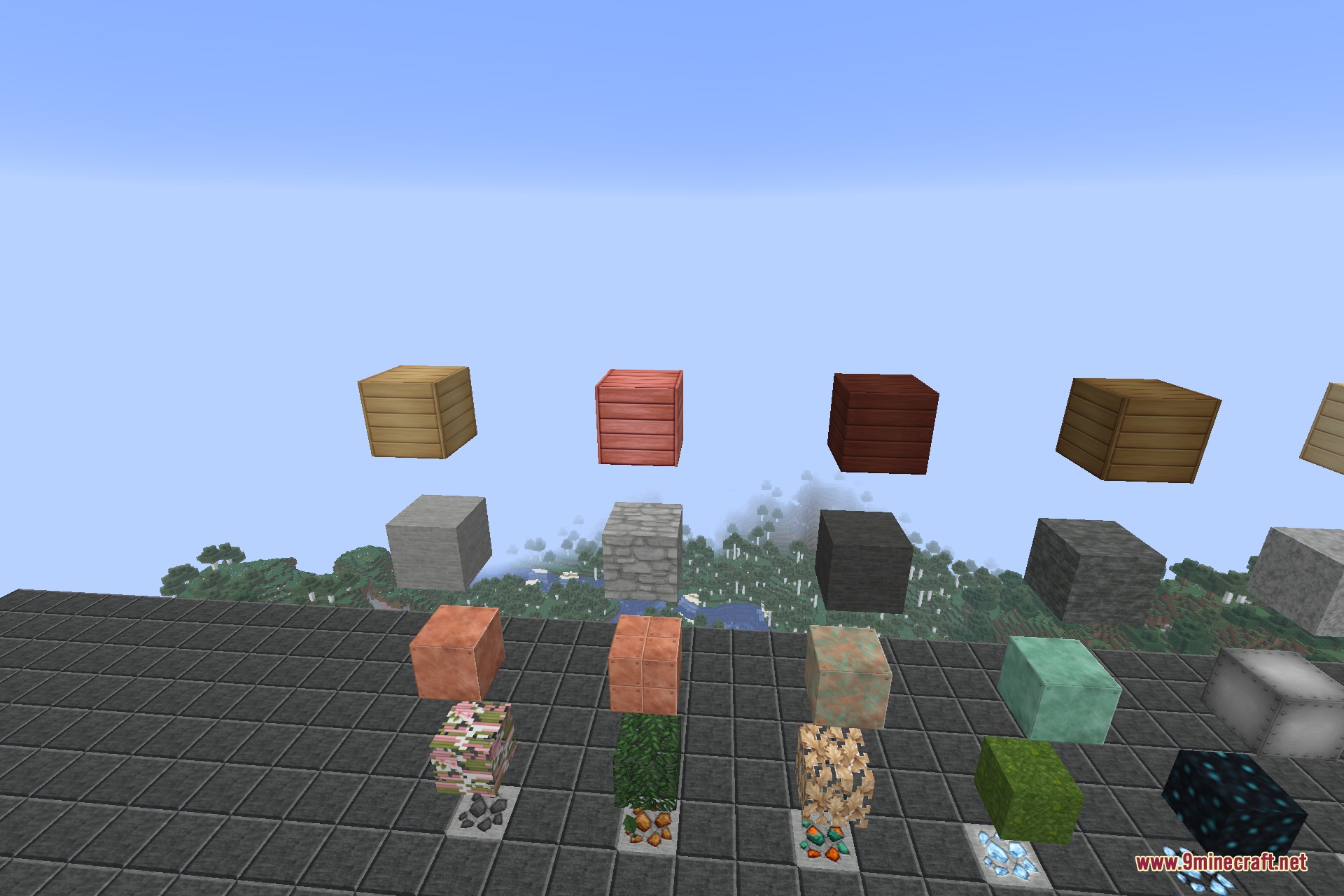 Wood, leaves, and decorative blocks with the clean Soartex look