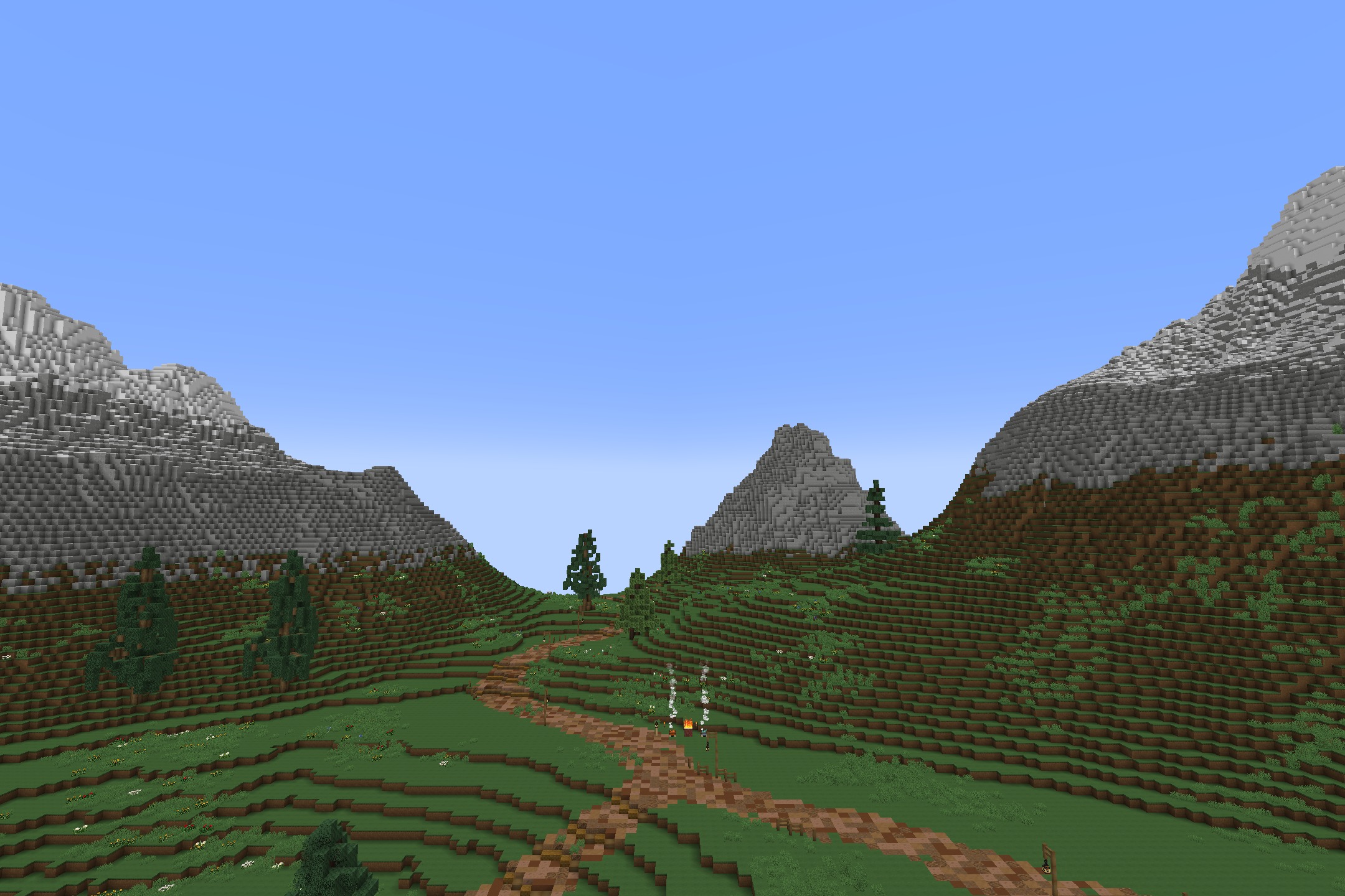 Soartex_Fanver - Rebirth Resource Pack Screenshot 10 Scenic mountain landscape with green grass and a winding dirt path
