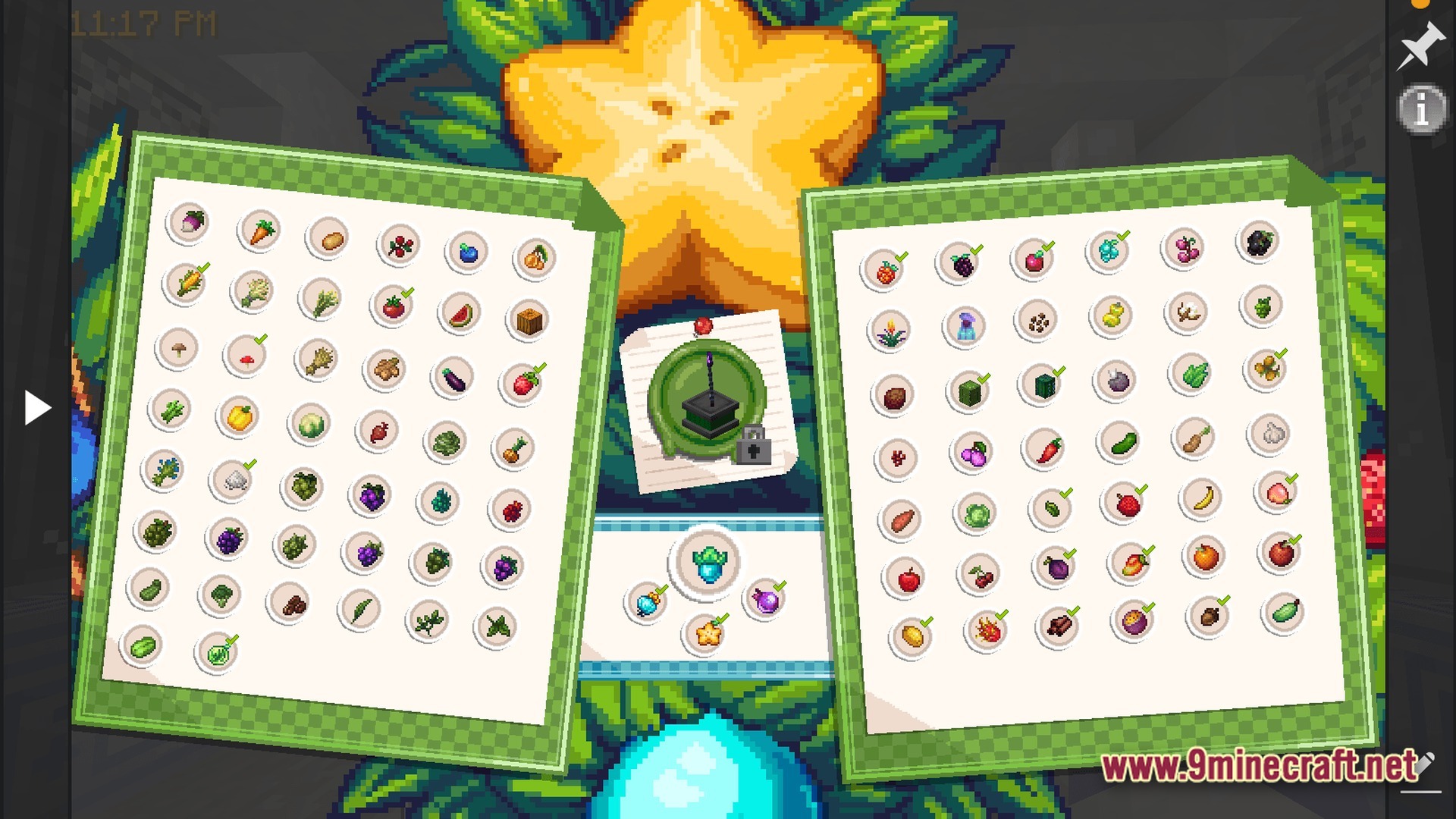Society Sunlit Cobblemon Modpack Screenshot 8 A quest menu interface displaying various crop and berry collection objectives for the player to complete