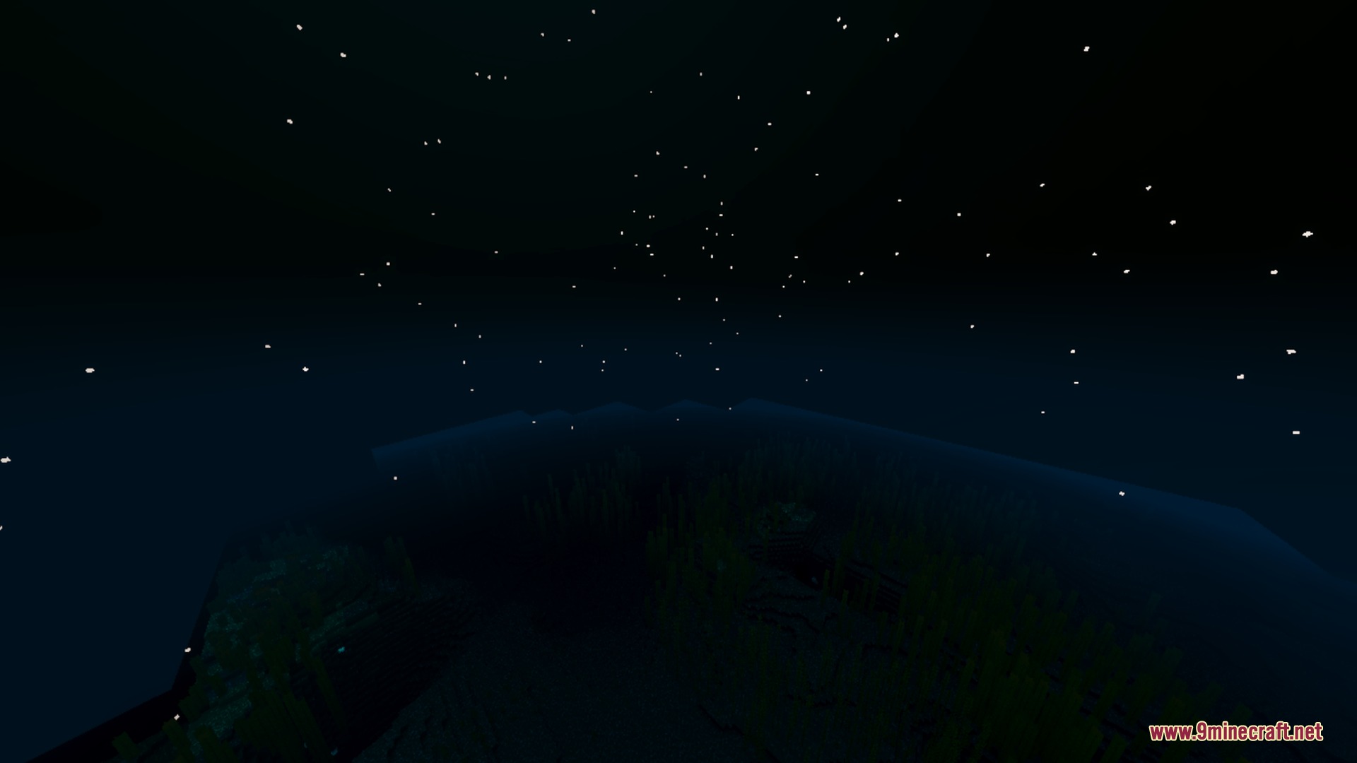 Solaris Visuals Shader Screenshot 3 A dark night sky with stars over a deep blue ocean biome