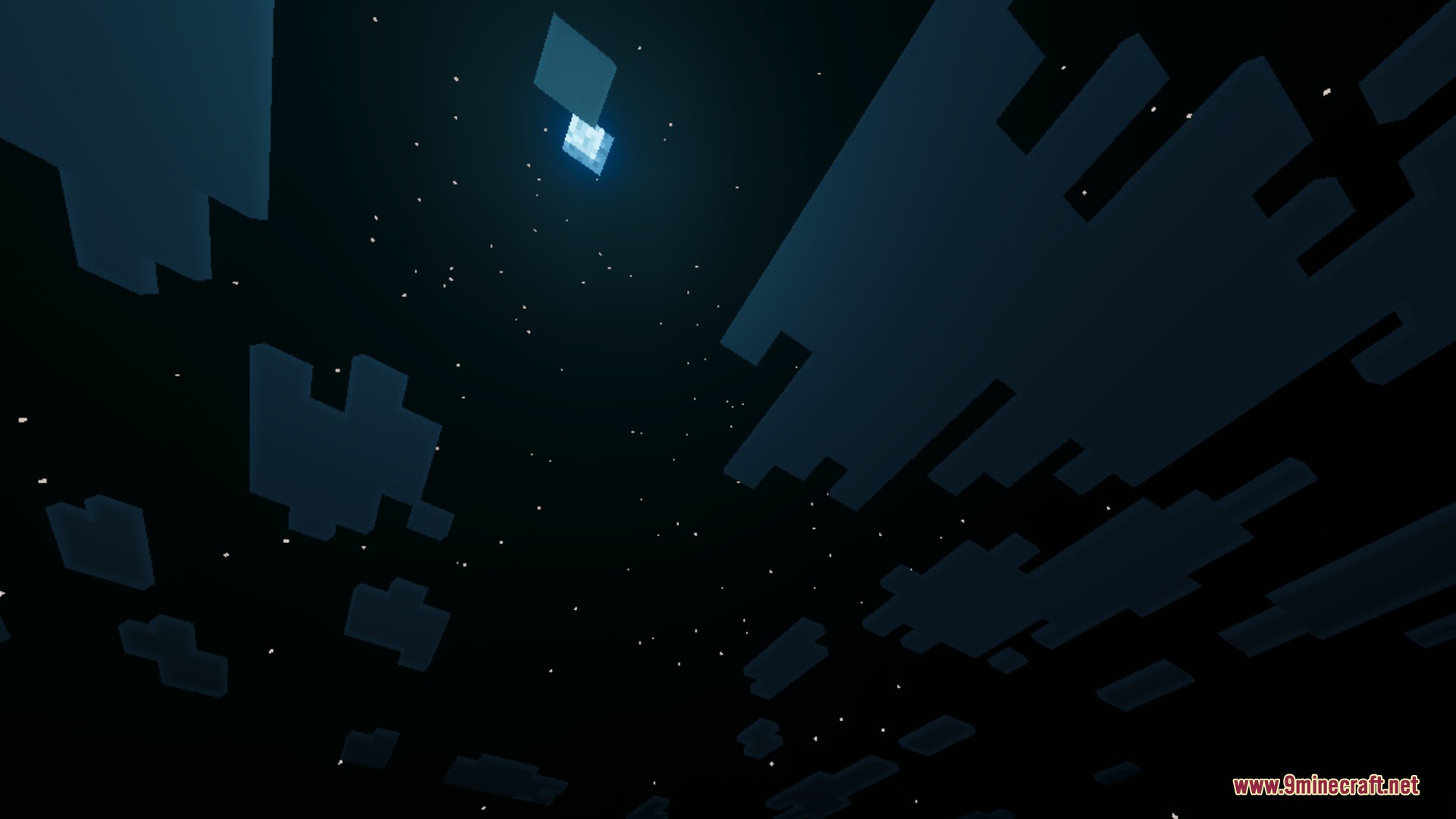 Solaris Visuals Shader Screenshot 5 The moon and stars shine through blocky clouds in the dark night sky