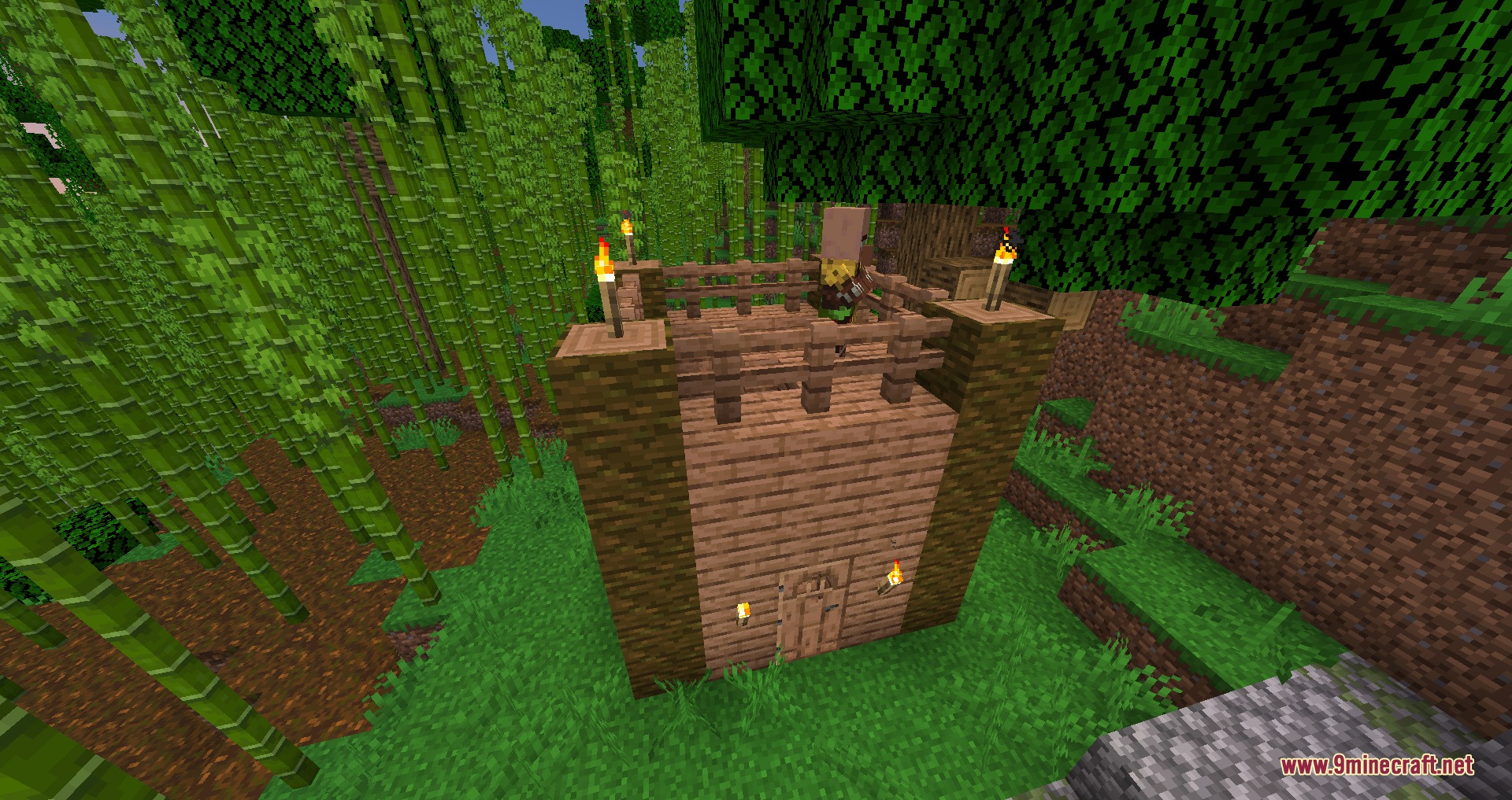 Solidified Horizons Mod Screenshot 1 A wooden watchtower from the Solidified Horizons Mod in a bamboo jungle