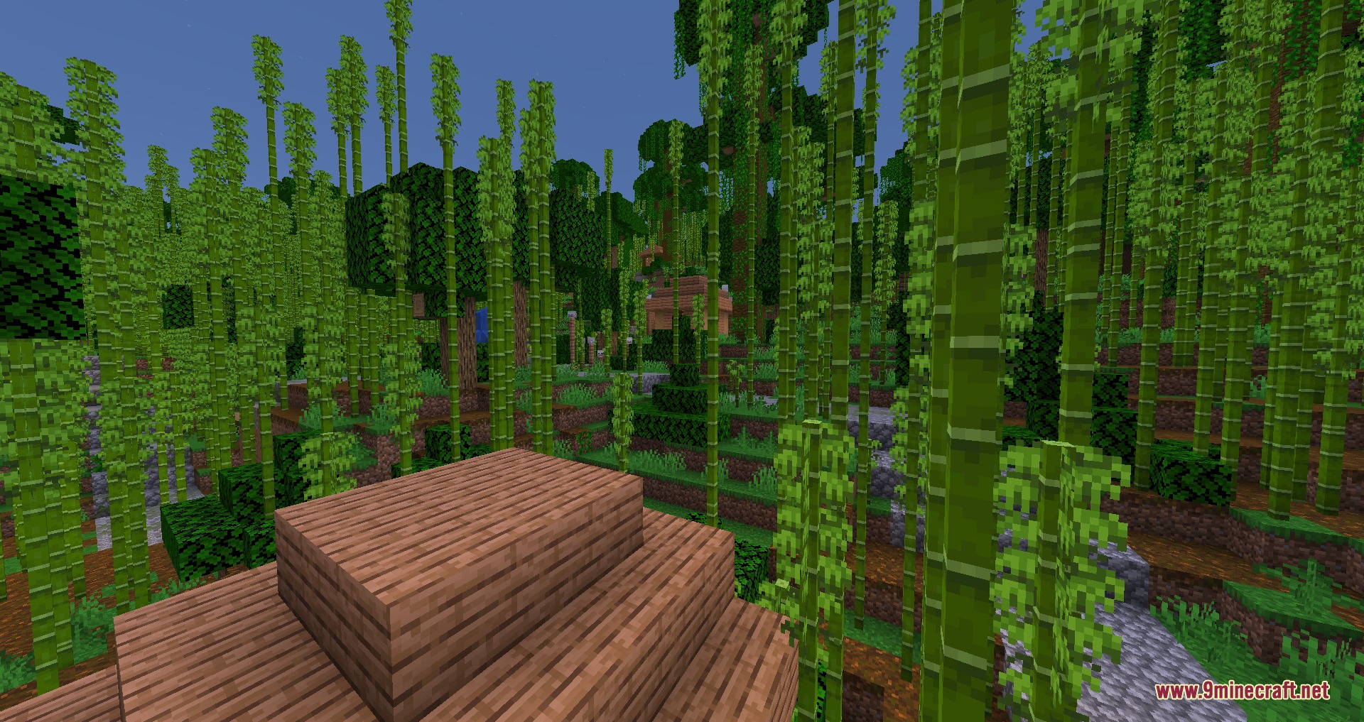 Solidified Horizons Mod Screenshot 2 A view of a dense bamboo jungle from the top of a building