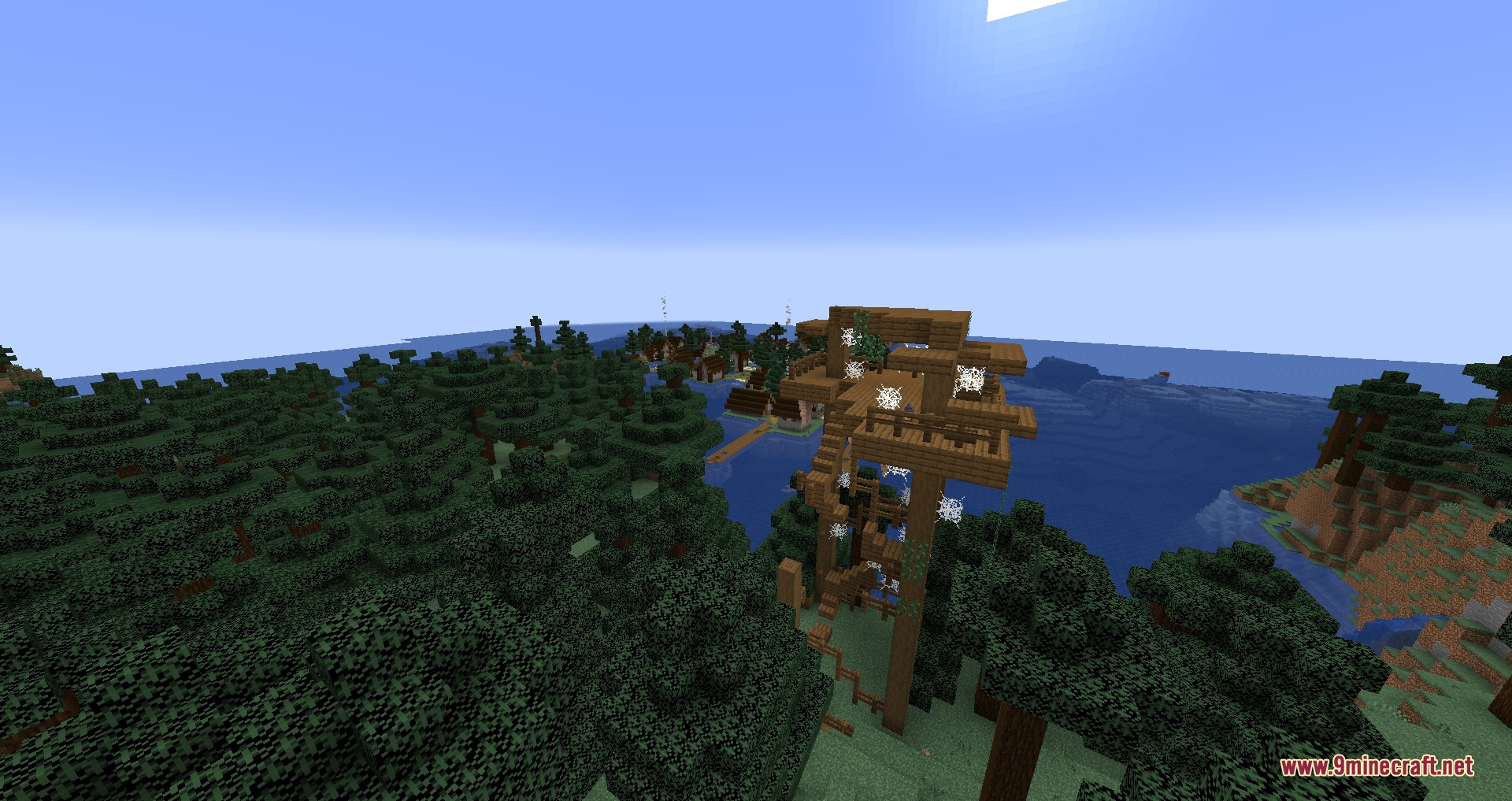 Solidified Horizons Mod Screenshot 3 A wooden watchtower from Solidified Horizons Mod stands in a dark forest