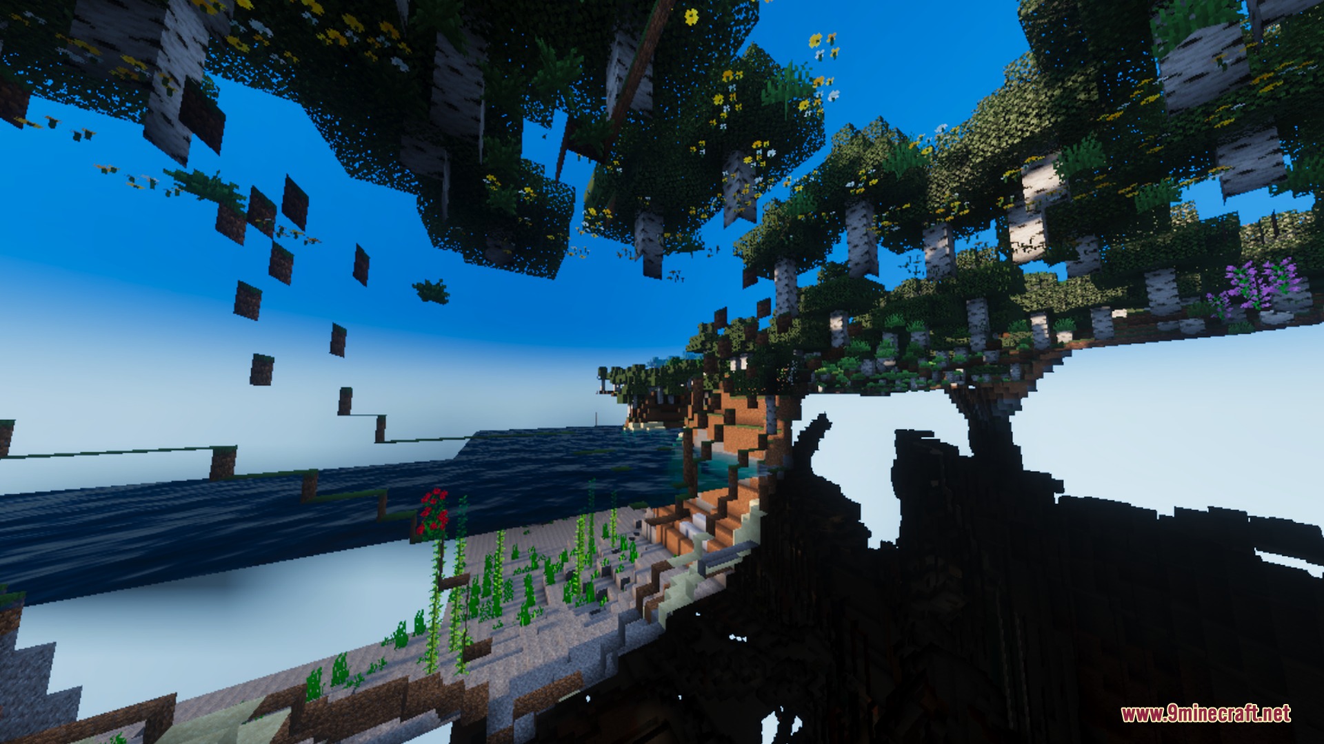 Solumn Visuals Shader Screenshot 4 Scenic view of floating islands and lush greenery with enhanced natural colors