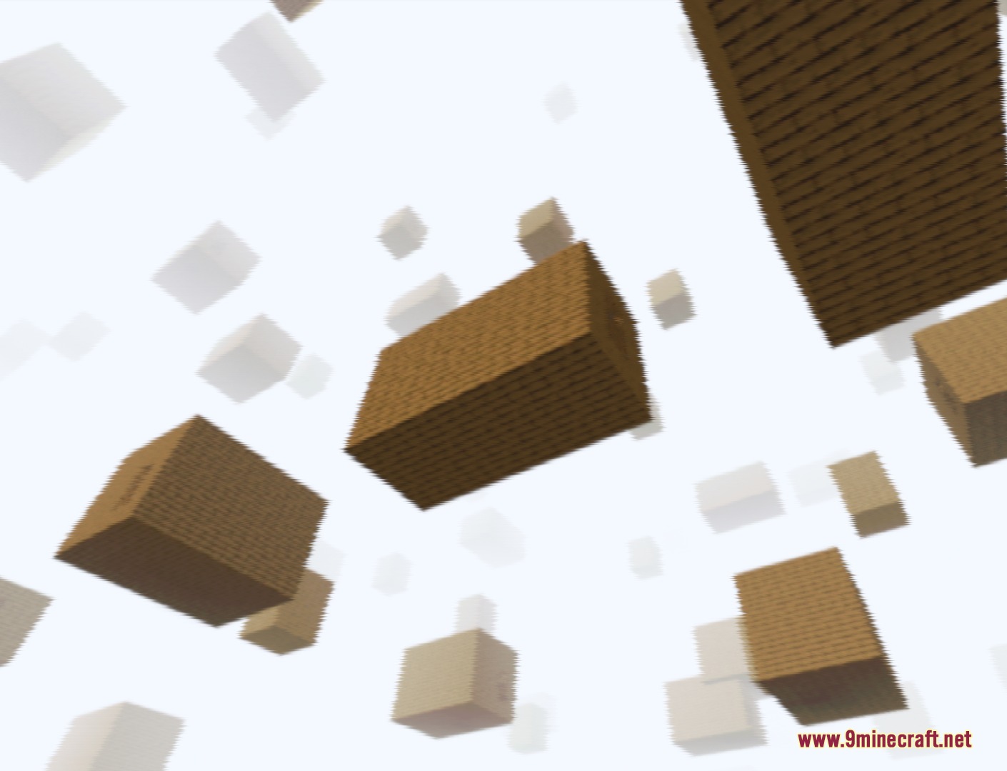 Surreal floating wooden structures scattered throughout a bright white dream dimension