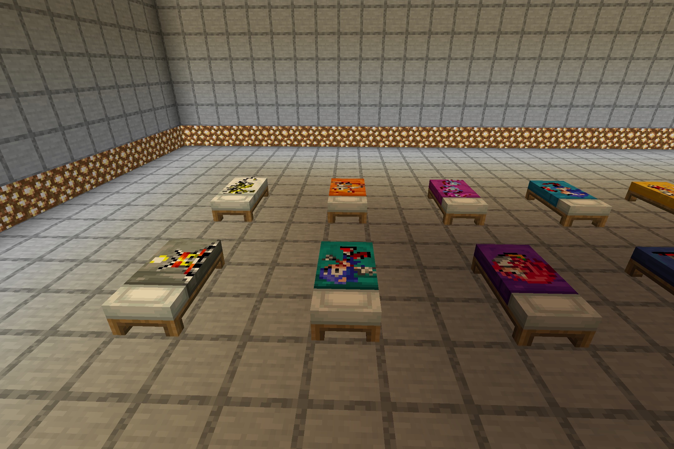 Sonic the Hedgehog Beds Resource Pack Screenshot 2 Close view of beds decorated with retro Sonic and Tails character sprites