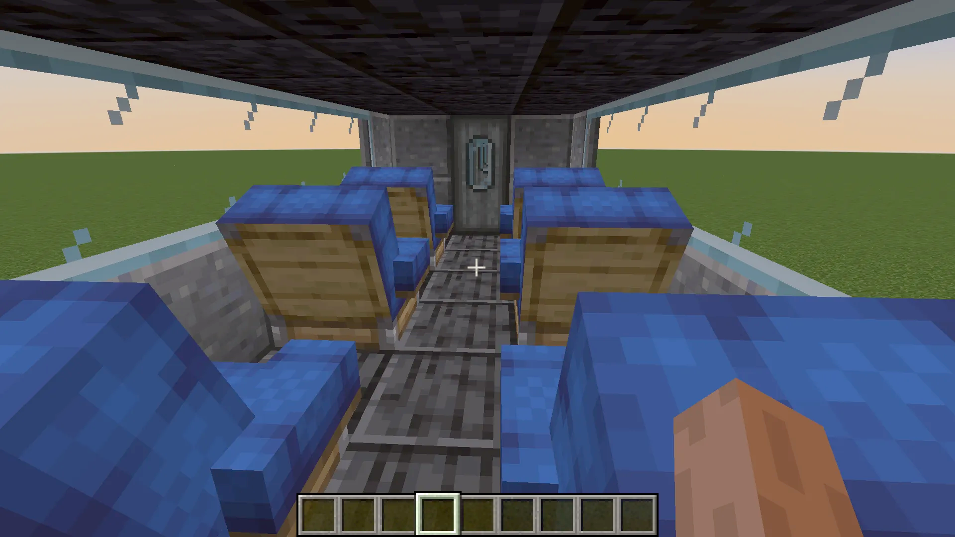 Sp60 Klas Db Nbt Schematic Screenshots 3 Interior view of a Minecraft train car with blue passenger seats
