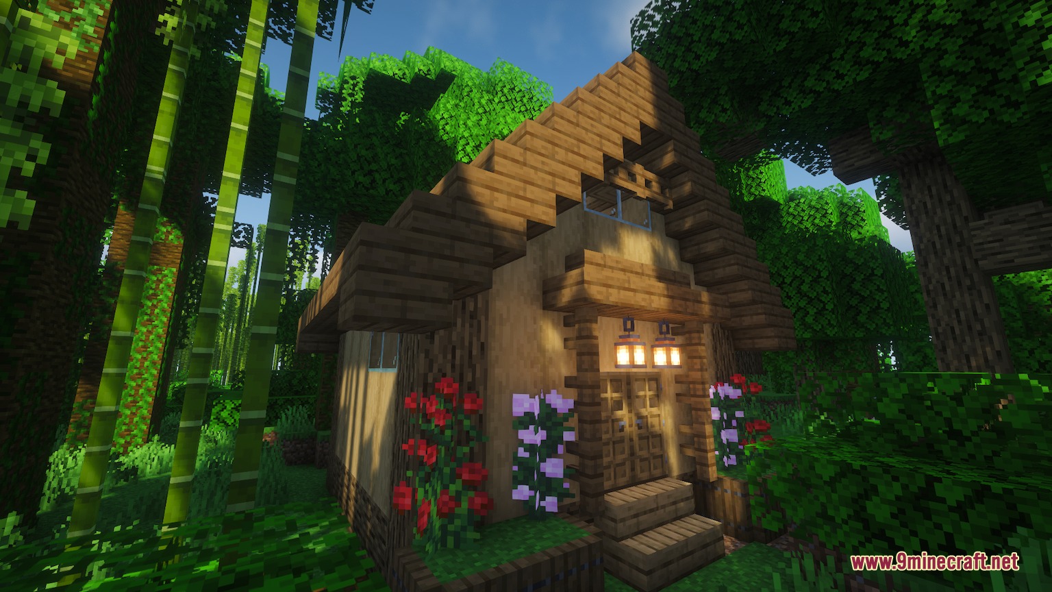 Spawnside Hearth Mod Screenshot 7 Cozy wooden starter house from Spawnside Hearth Mod in a jungle biome