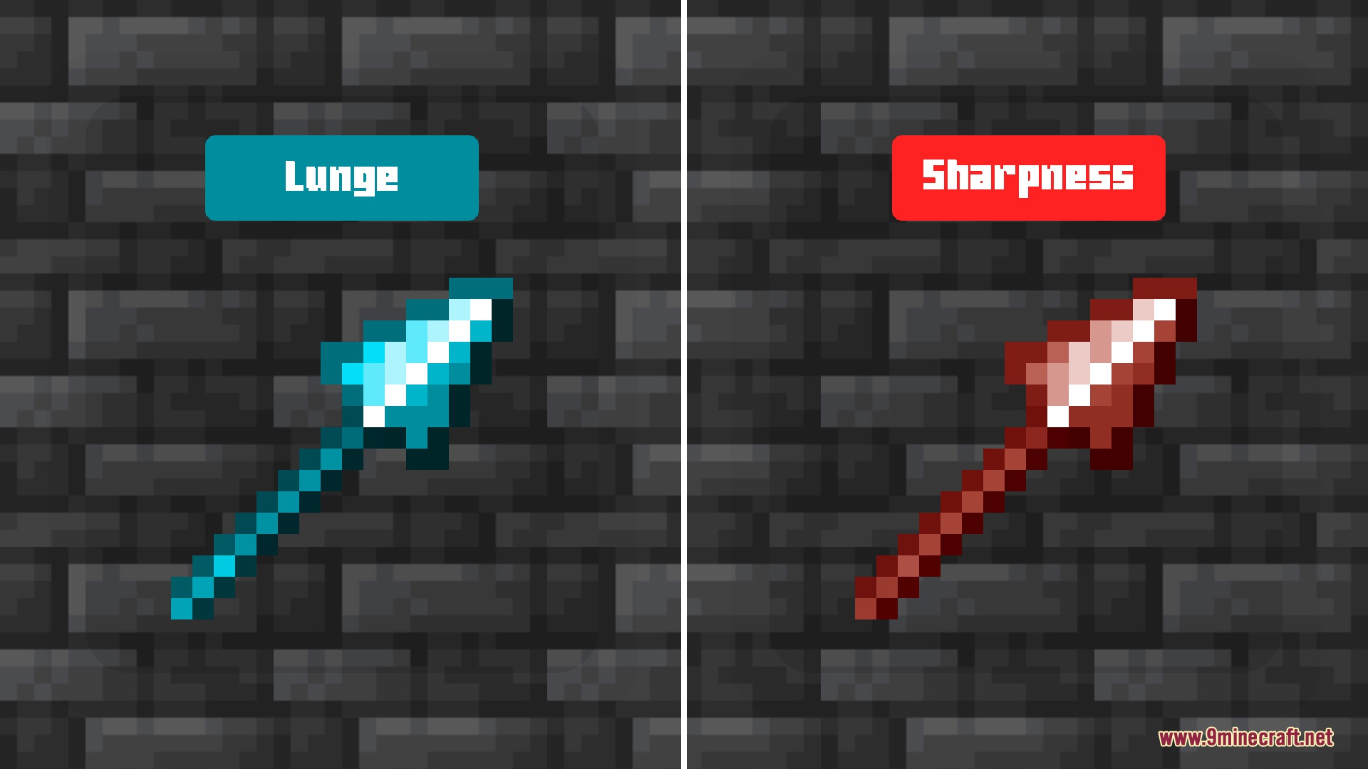 Spear Enchant Indicator Lunge and Sharpness Resource Pack Screenshot 2 Visual comparison between Lunge and Sharpness enchantment indicators on pixelated spear items