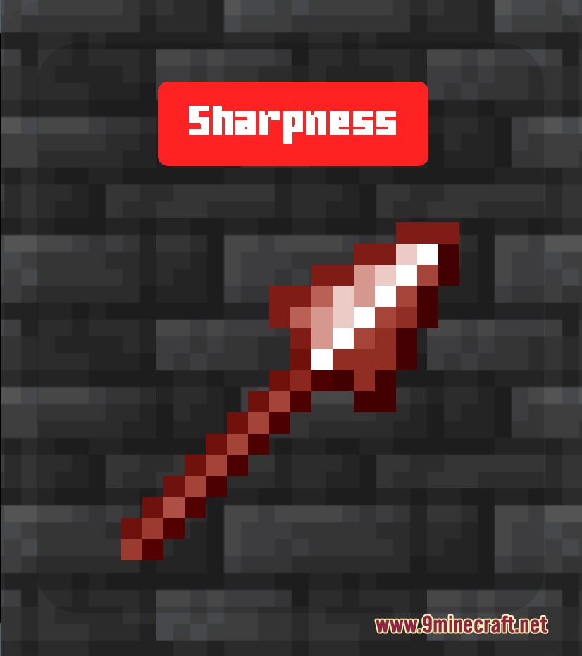 Spear Enchant Indicator Lunge and Sharpness Resource Pack Screenshot 3 A red pixelated spear item with a Sharpness enchantment label above it