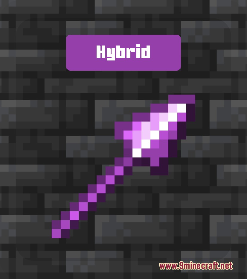 Spear Enchant Indicator Lunge and Sharpness Resource Pack Screenshot 5 A purple spear showing the hybrid enchantment indicator against a dark brick background