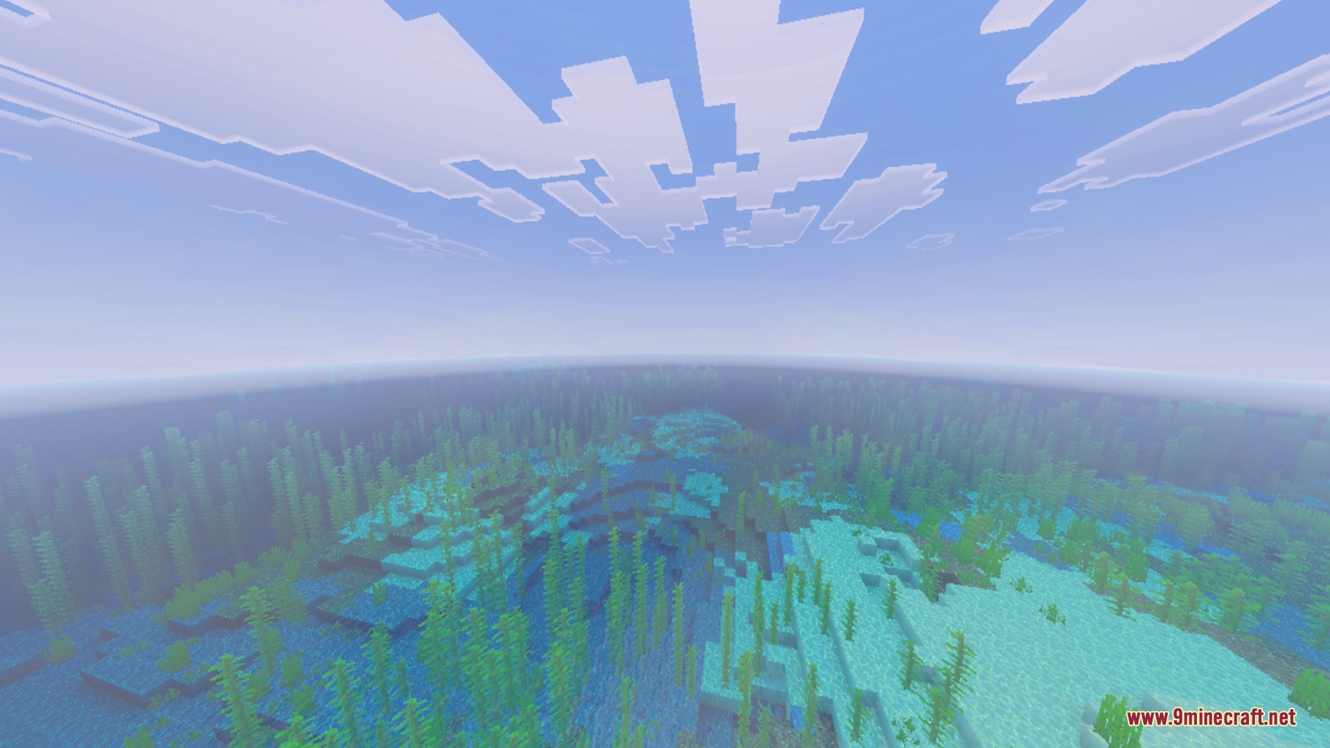 Spectral Horizons Shader Screenshot 4 Bright underwater landscape with kelp and coral under a clear blue sky