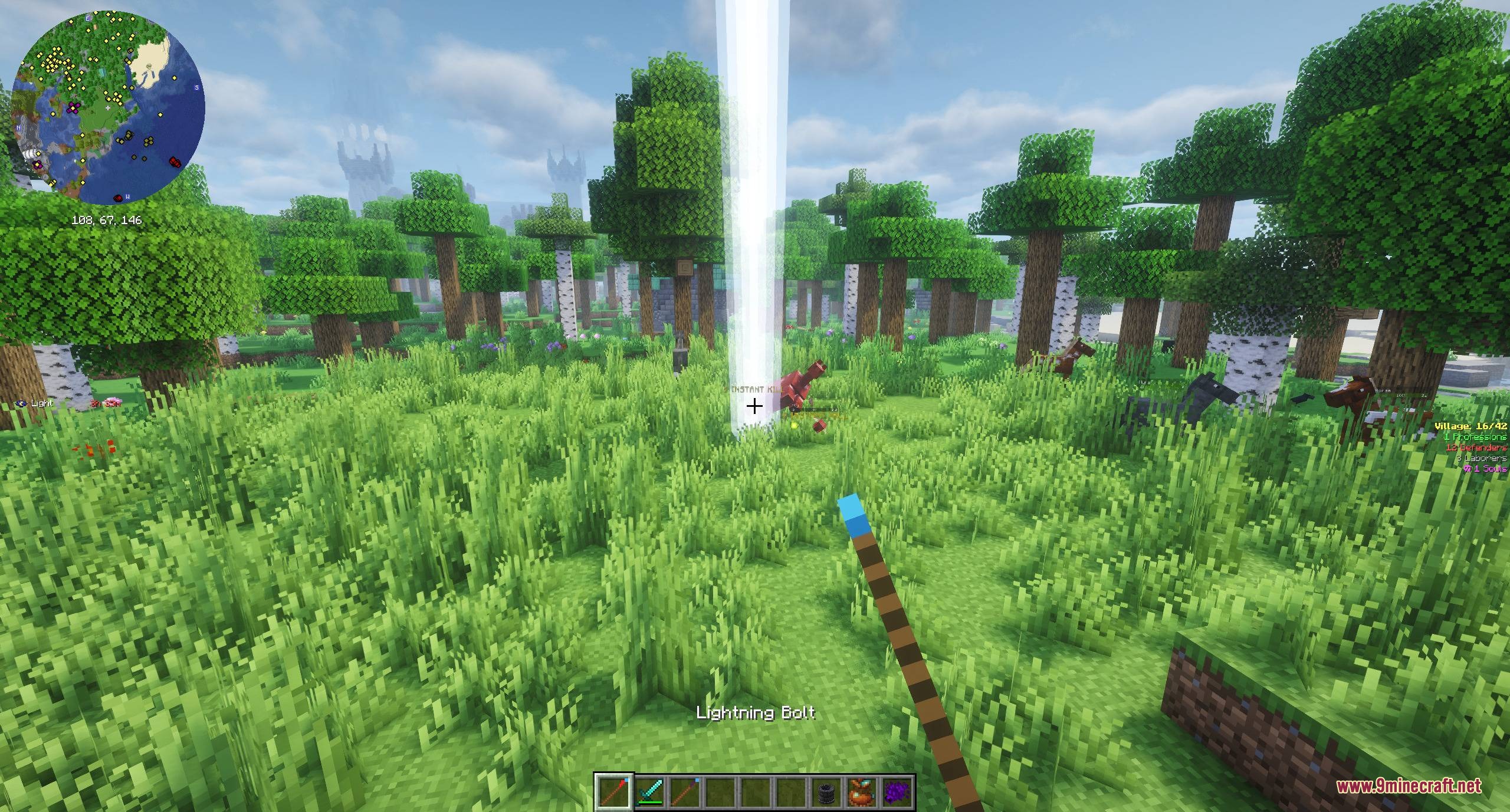 Spells & Spellcrafting Mod Screenshot 1 A player casts a powerful lightning bolt spell using a custom magic wand