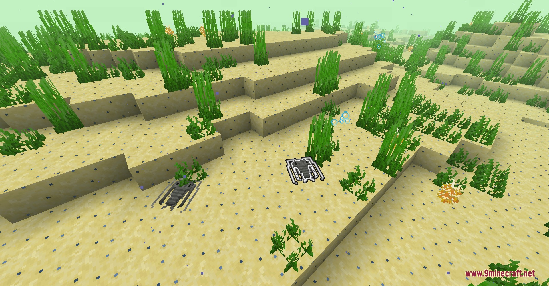 Spoduo the Spores Mod Screenshot 3 Ancient sea creatures resting on the sandy floor of a new ocean biome