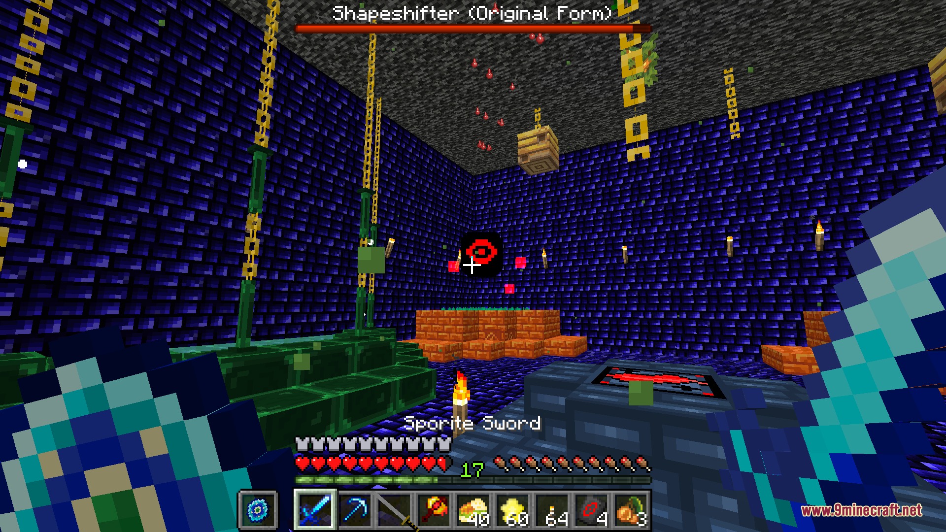 Spoduo the Spores Mod Screenshot 8 The Shapeshifter boss floats in a large chamber with blue walls and pillars