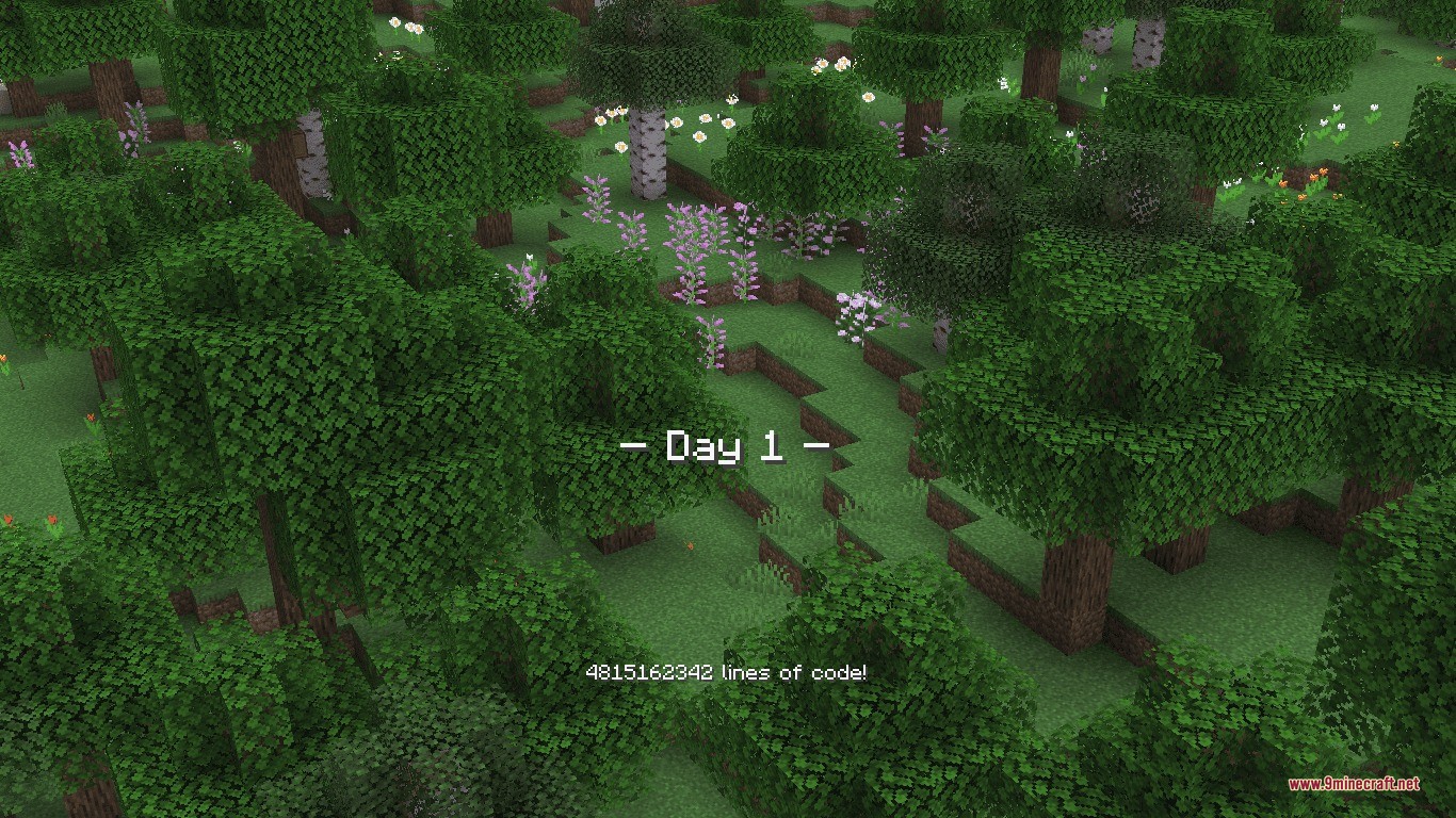 Standard Day Counter Data Pack Screenshot 2 Aerial view of a flower forest with a Day one text alert