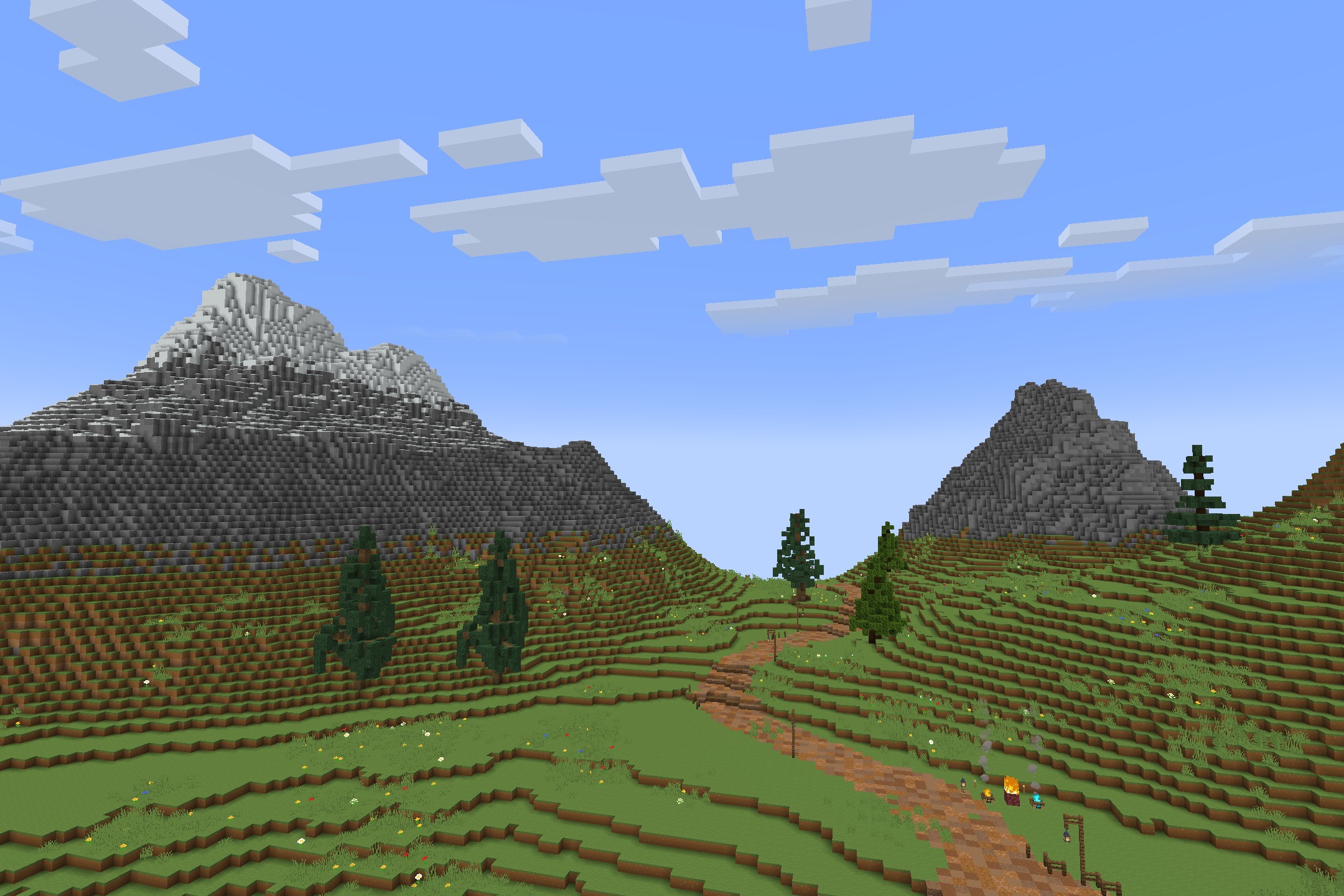 Starboyz2743 PvP Pack Resource Pack Screenshot 6 Vibrant green hills and a dirt path leading toward distant snowy peaks