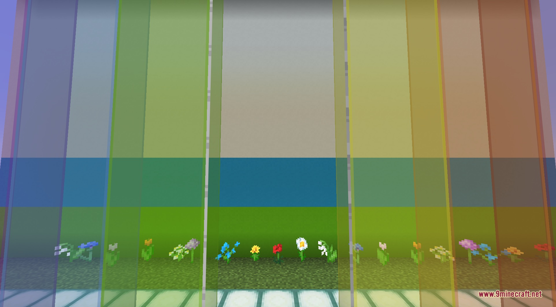 Close up view of borderless stained glass panes showing clear connected textures