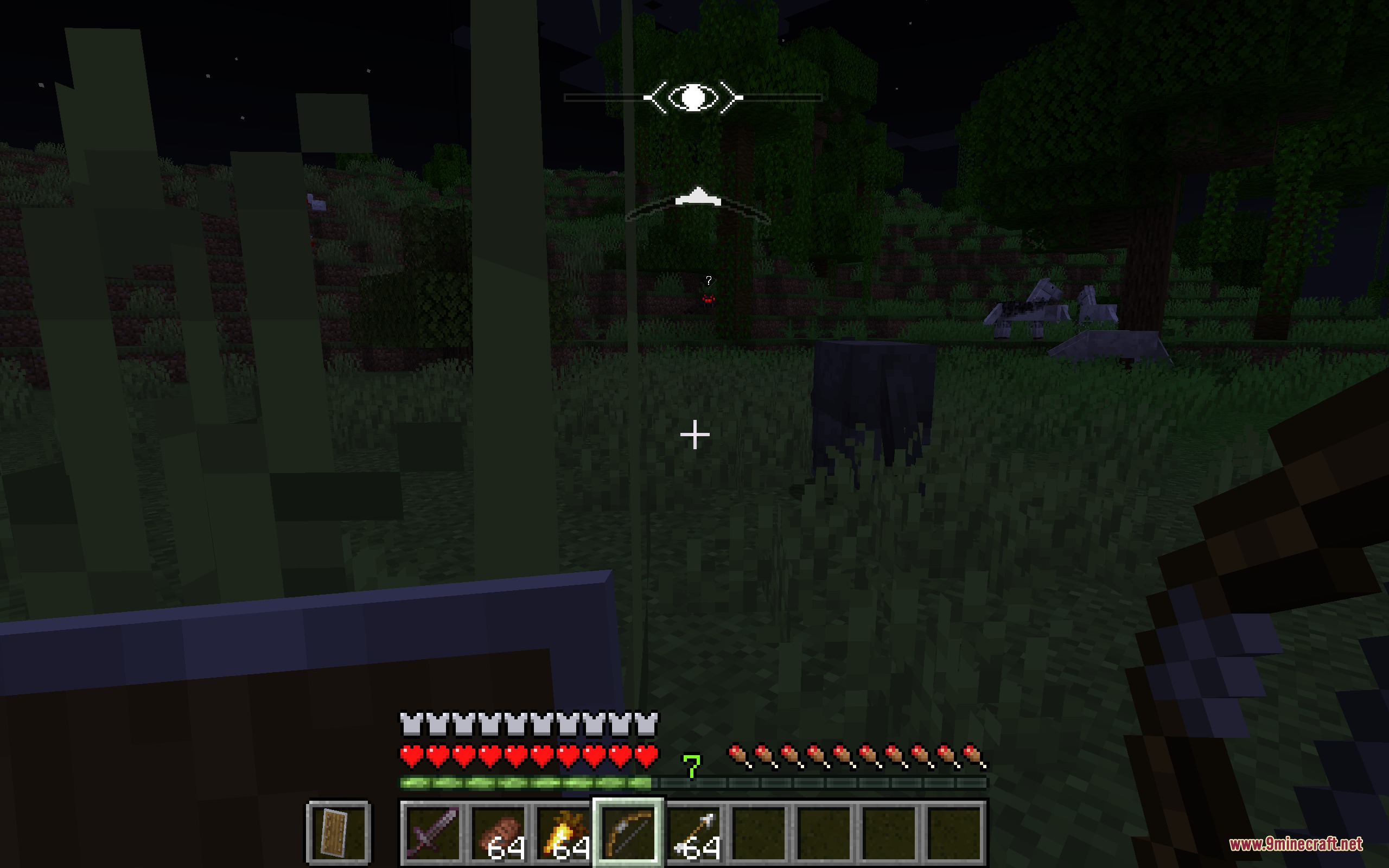Stealth and Alert Mod Screenshot 3 A player uses a bow while a stealth eye icon tracks enemies