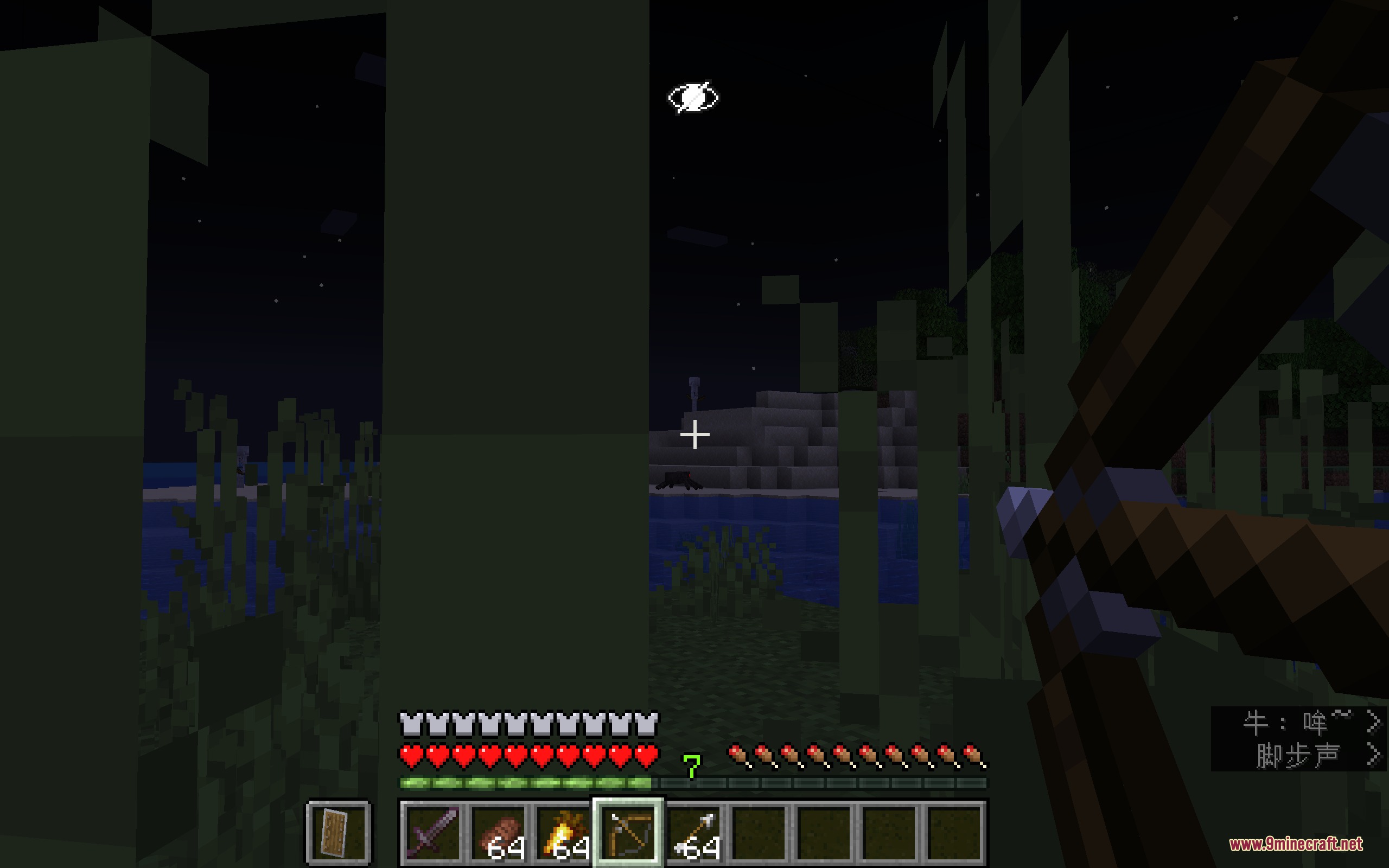 Stealth and Alert Mod Screenshot 4 The player hides in tall grass at night with a hidden eye icon