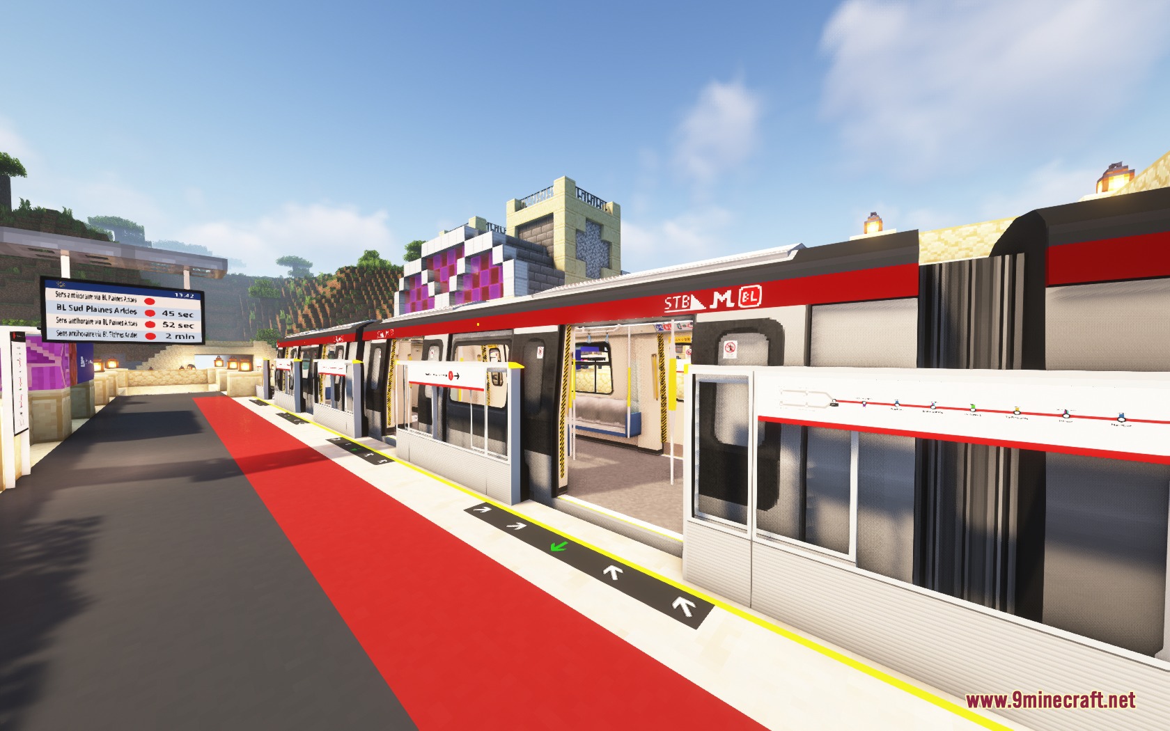 Steel Transit Blueprints Resource Pack Screenshot 6 A modern STB metro train stopped at a station with platform screen doors