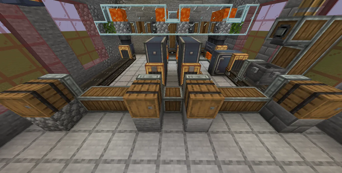 Stone Factory Schematic Screenshots 1 Stone Factory Schematic featuring an automated production line with conveyor belts and barrels