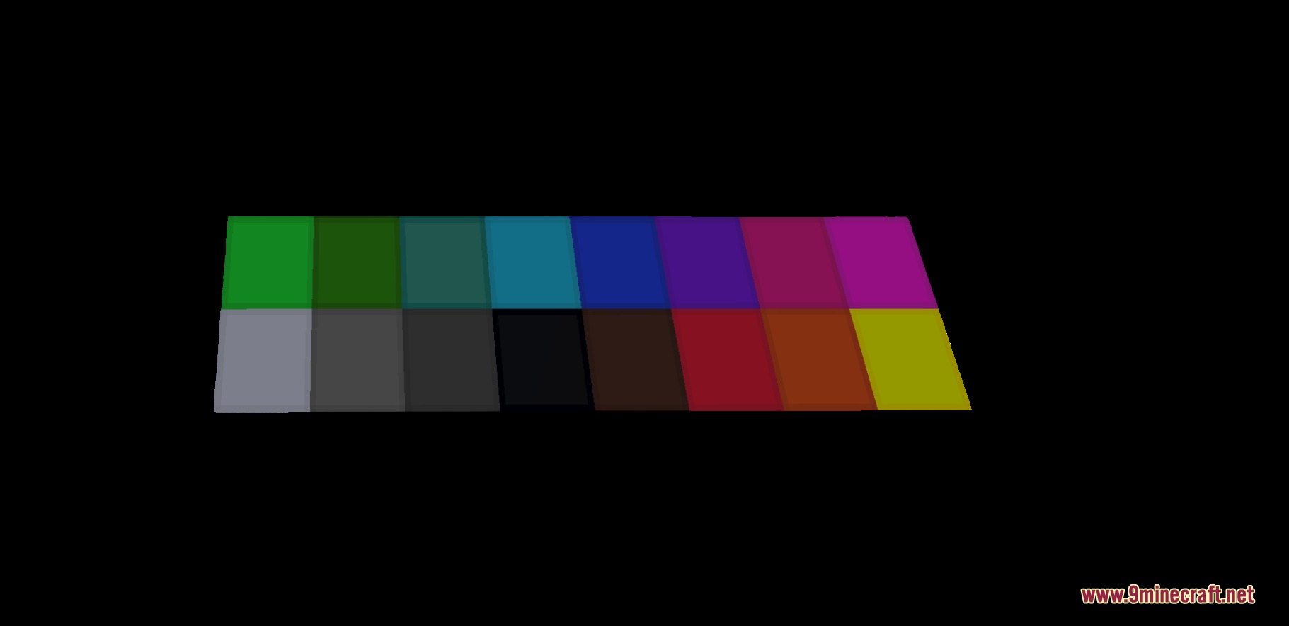 Strudelgame V2 Resource Pack Screenshot 2 Various colored blocks with simplified textures shown against a dark black background