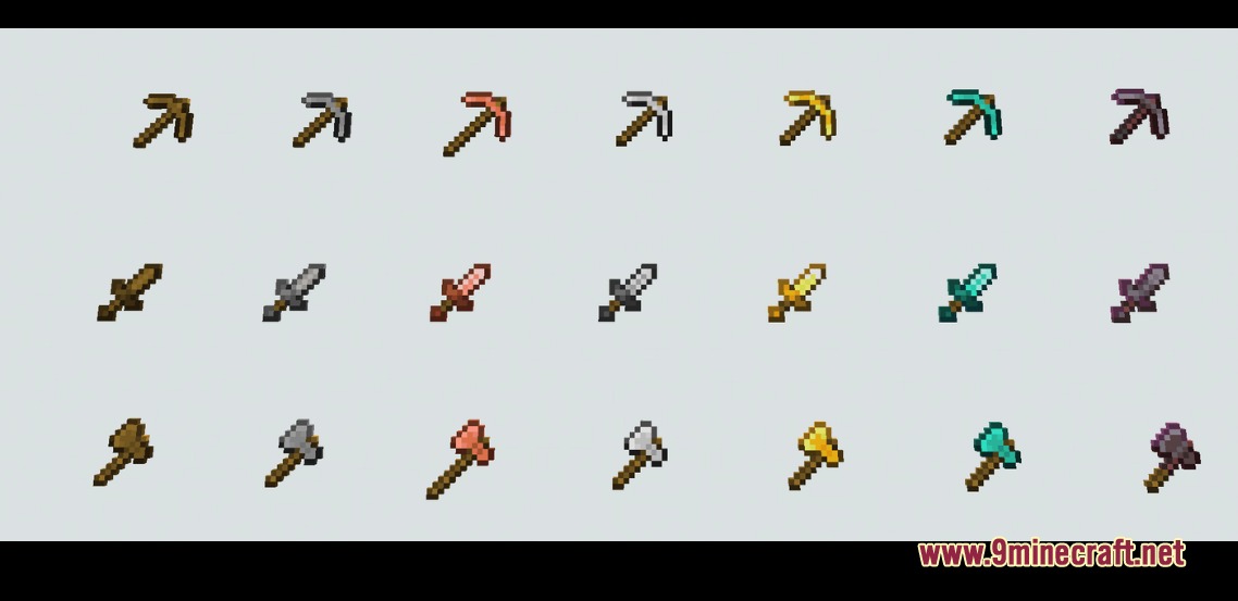Strudelgame V2 Resource Pack Screenshot 3 Strudelgame Resource Pack features short swords pickaxes and axes for PvP combat