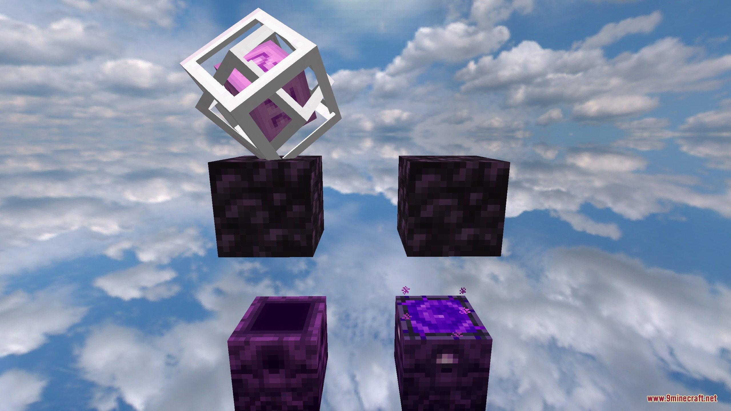 Strudelgame V2 Resource Pack Screenshot 4 Redesigned obsidian blocks respawn anchors and end crystals in a custom sky
