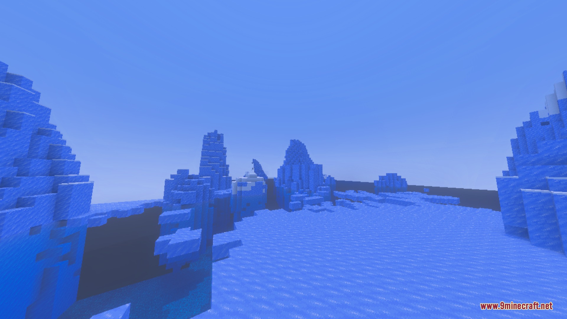 Stylista - Vibrant Visuals & RTX Shader Screenshot 3 Stylized blue ice spikes stand tall across a frozen landscape under clear skies