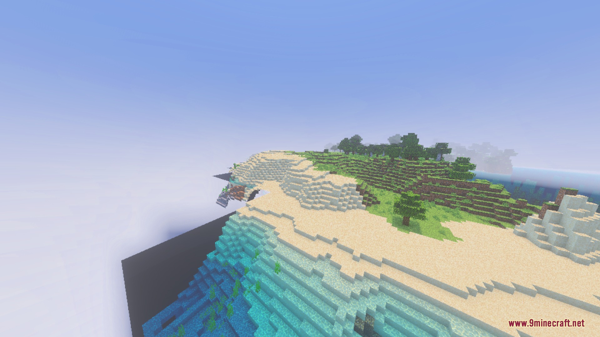 Stylista - Vibrant Visuals & RTX Shader Screenshot 8 A bright coastal landscape with white sand and green hills under clear skies