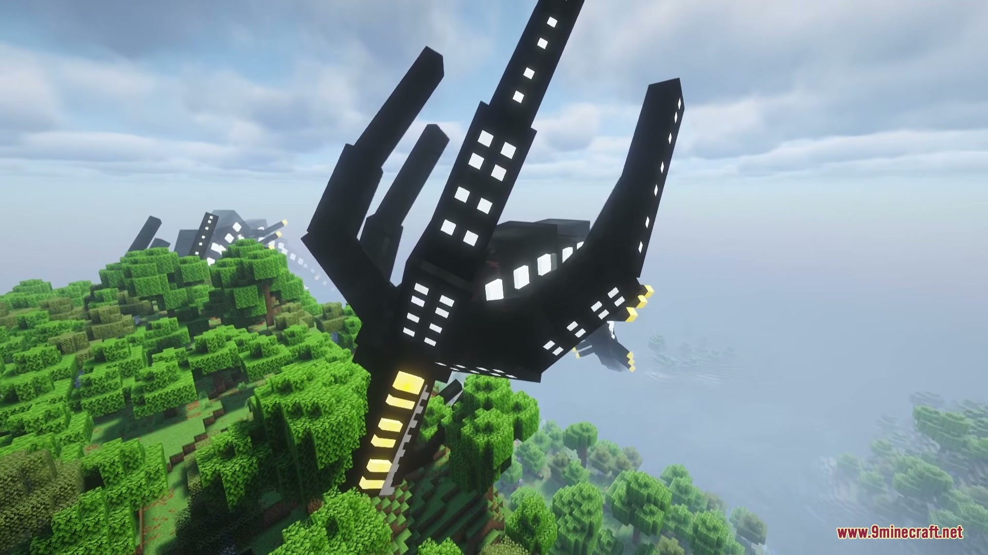 Subnautica Ember Mod Screenshot 1 A massive black rocket structure stands tall within a lush green forest biome