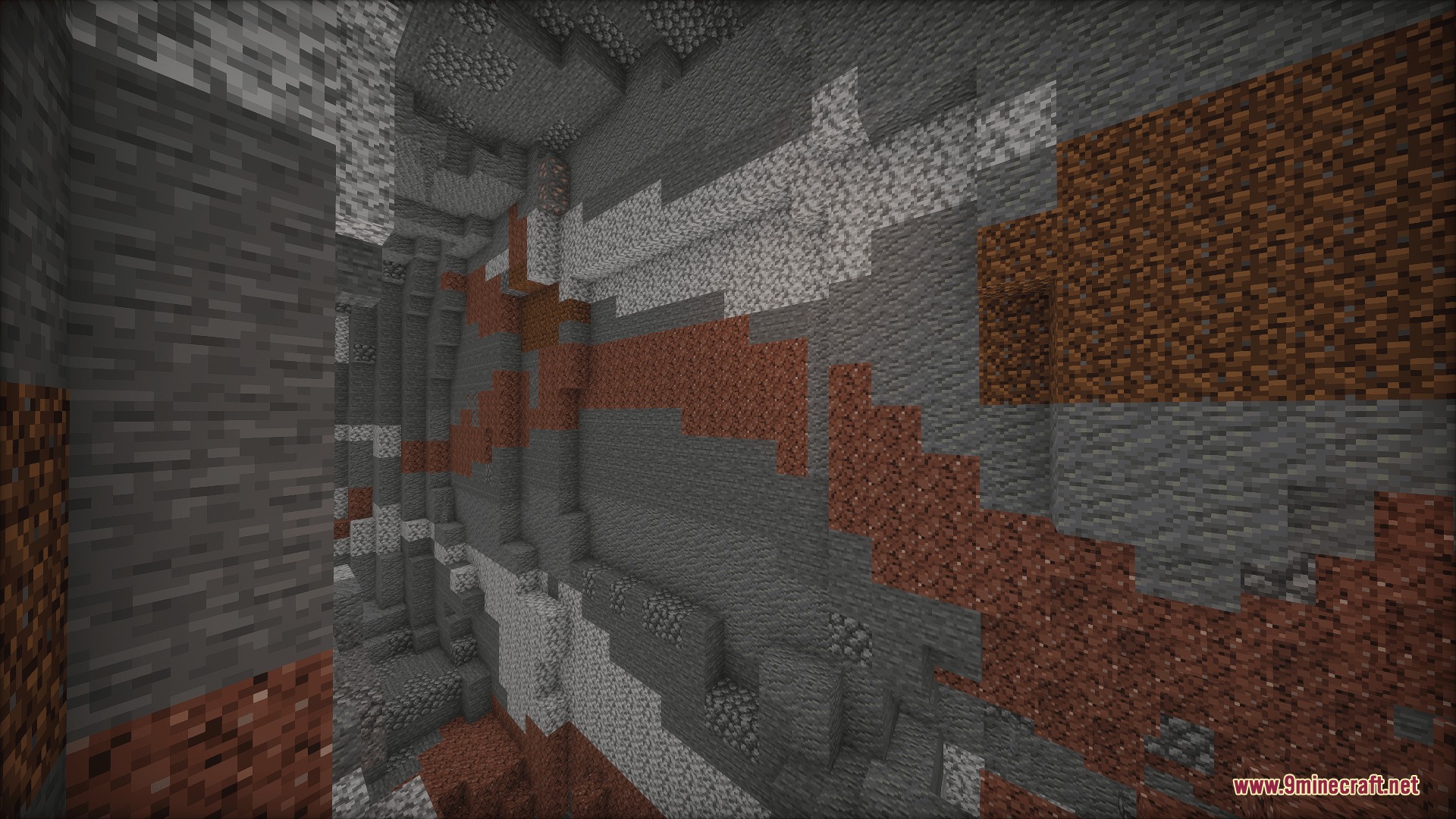 Subterranean Expansion Cave Update Mod Screenshot 6 Vertical cave walls displaying natural layers of granite and diorite stone blocks