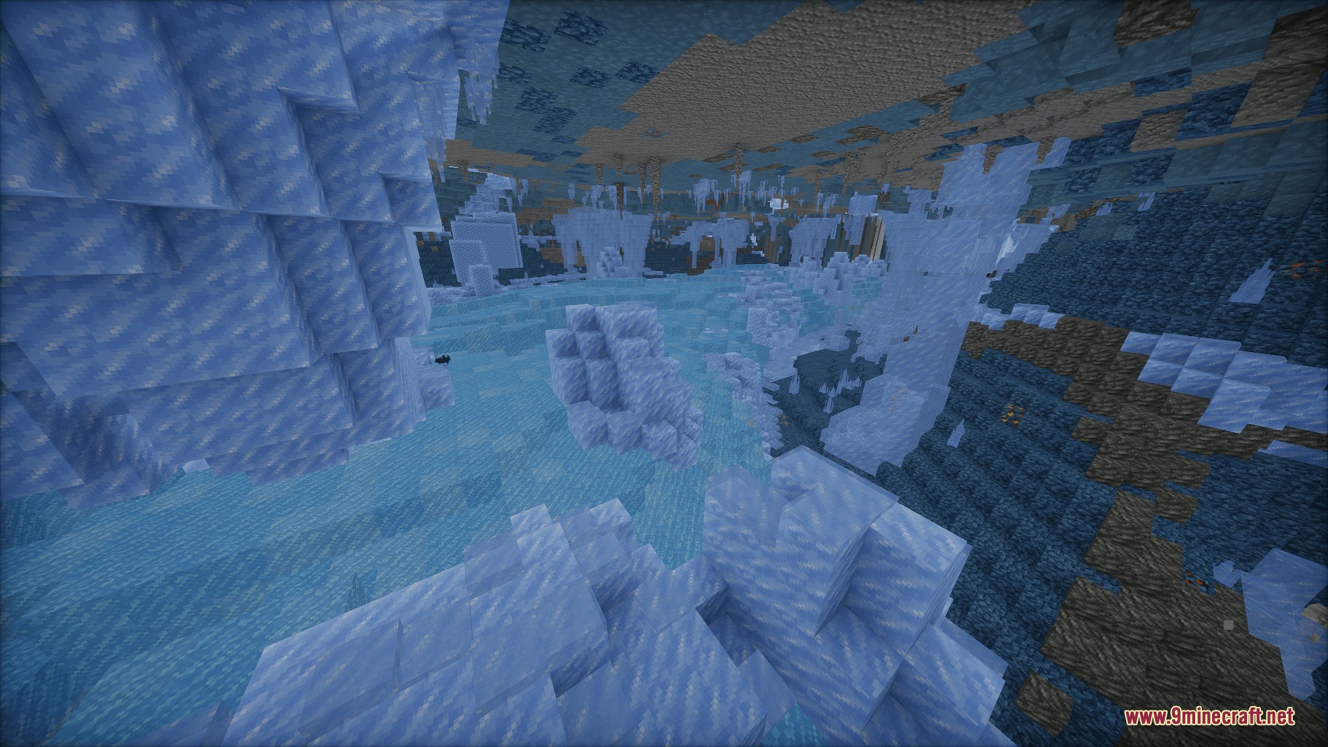 Subterranean Expansion Cave Update Mod Screenshot 8 Massive subterranean glacier featuring large ice pillars and frozen cave walls