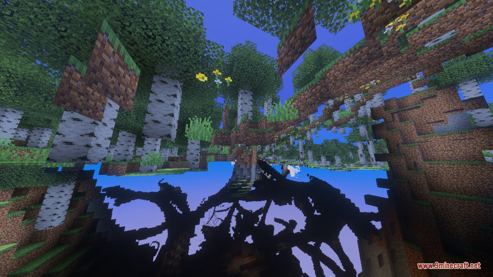 Sulfur FPS Booster Shader Screenshot 9 Sulfur FPS booster showing a birch forest with transparent ground blocks